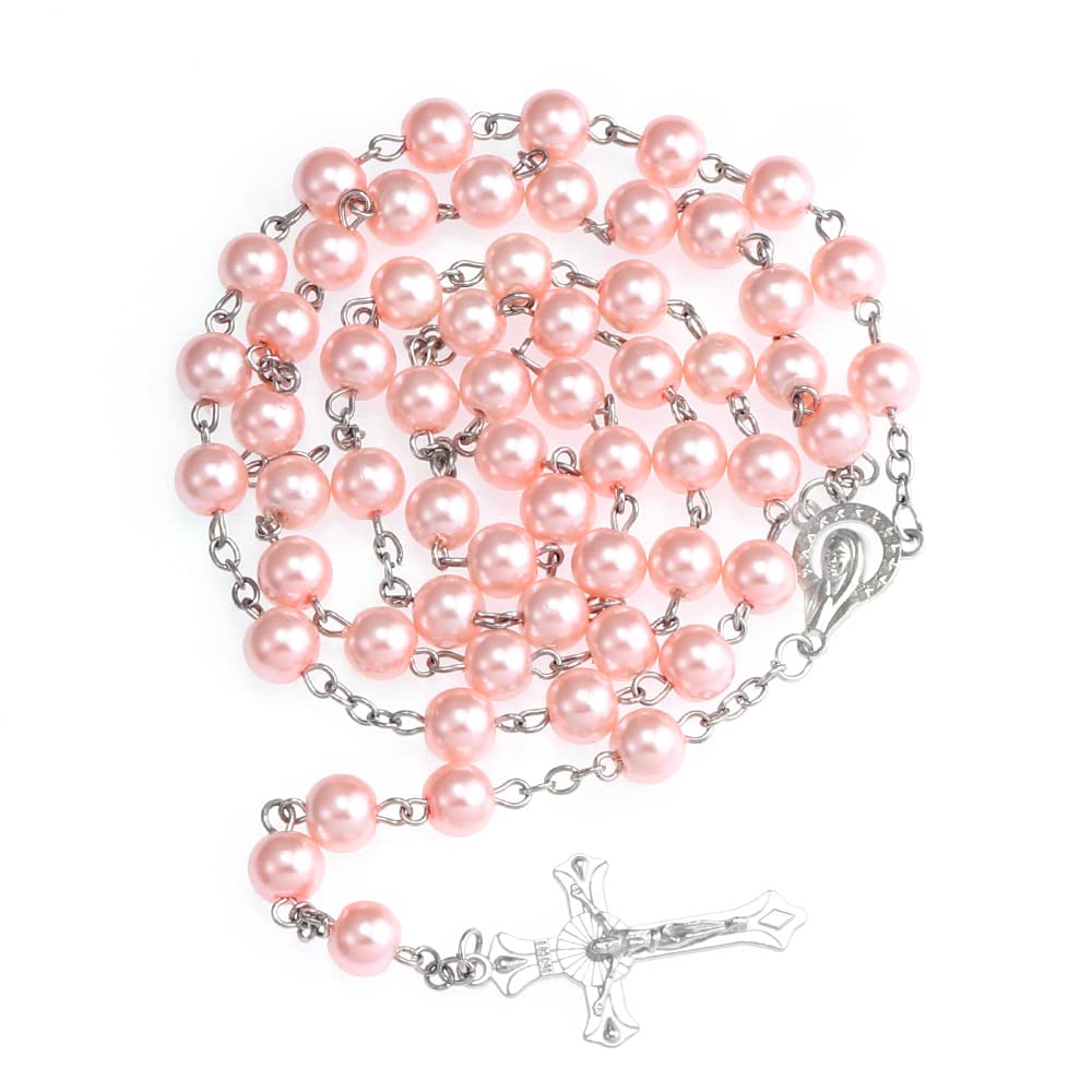 OEMOO Faux Pearl Rosary Necklace for Women - Catholic Rosary Beads, First Communion Gifts for Girls, Christian Jewelry for Prayer & Devotion | Perfect for Church, Weddings & Religious Ceremonies