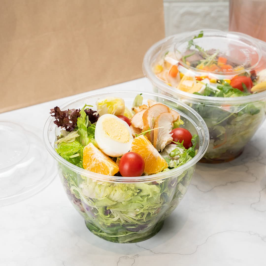 Restaurantware Thermo Tek 48oz Disposable Salad Bowls - 500 Pack Round Deli Containers | Crack & Leak-Proof Clear Plastic Food Storage Bowls for Cold Foods | Eco-Friendly | Lids Sold Separately | Perfect for Catering, Takeout & Meal Prep