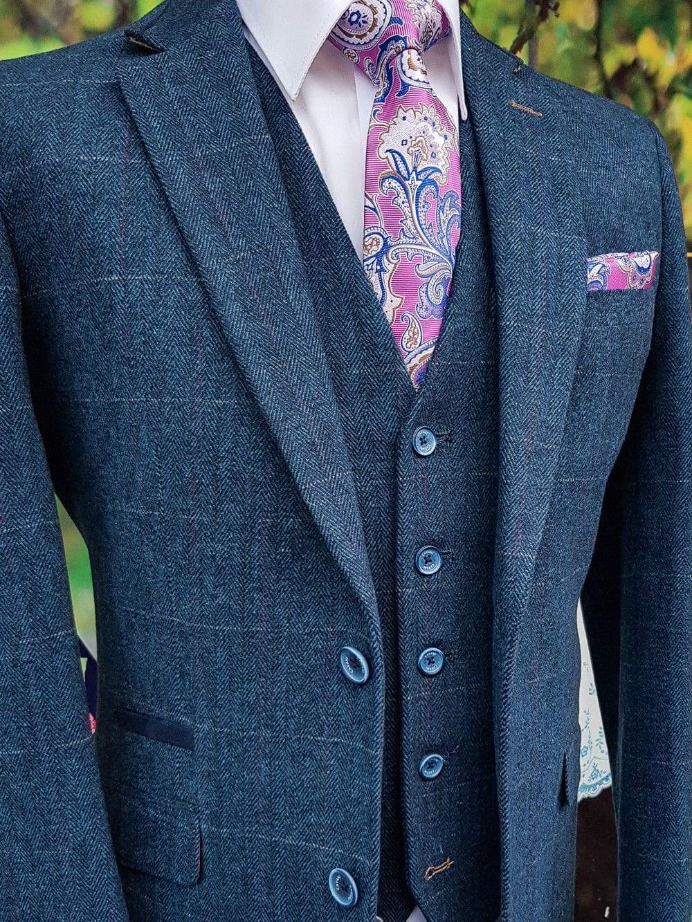 Cavani Carnegi Men's Slim Fit Blue Tweed Check Blazer Jacket for Business Meetings & Formal Events