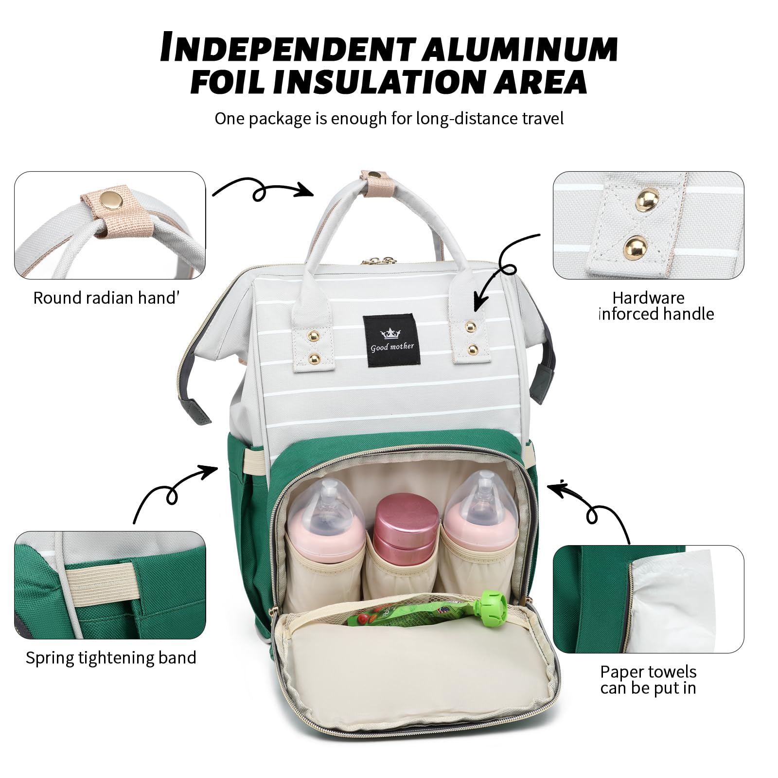 Waterproof Baby Diaper Backpack - Large Travel Diaper Bag for Boys & Girls | Perfect Baby Shower Gift & Registry Essential | Newborn Must-Have for Outings, Park Visits & Airplane Travel (Green)