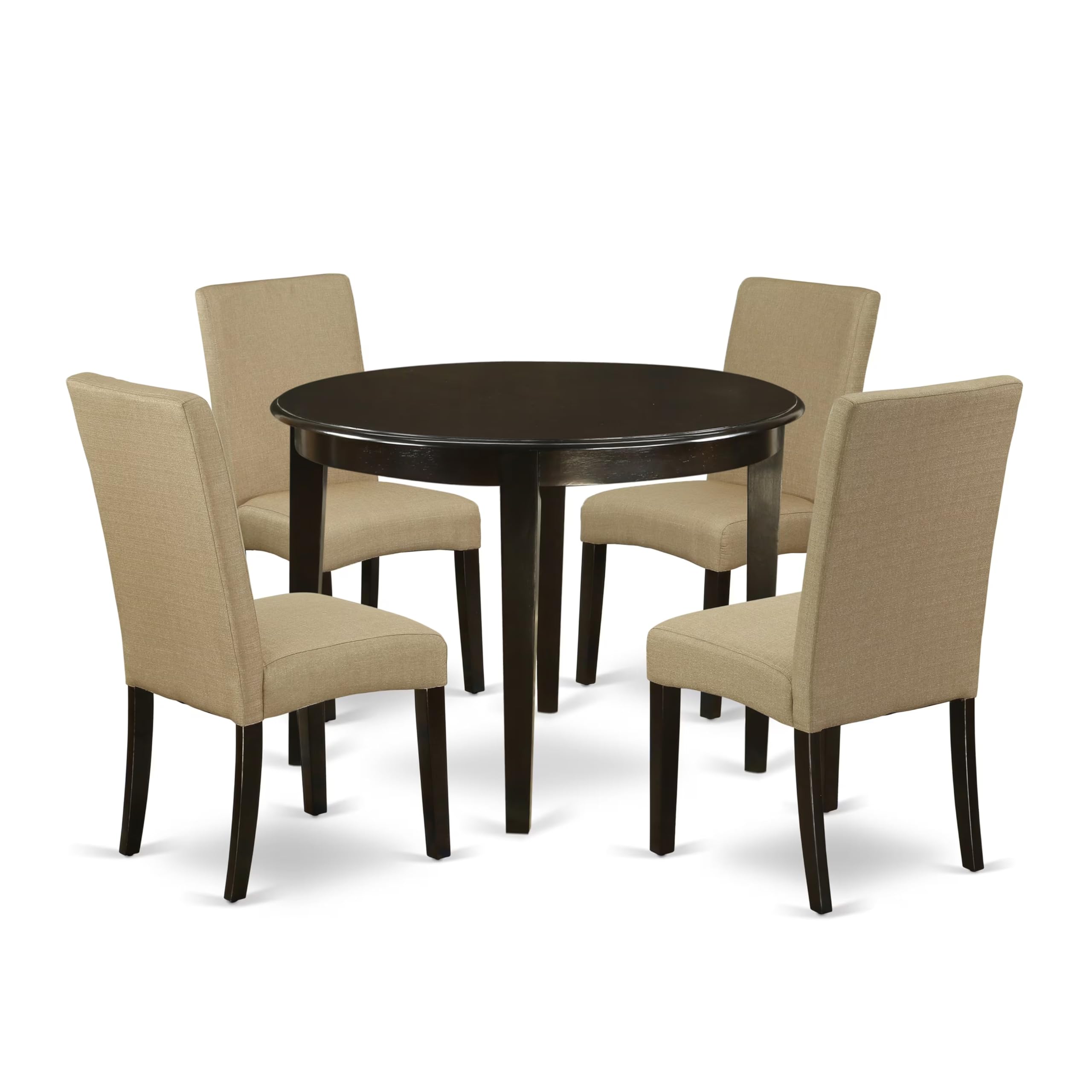 East West Furniture BODR5-CAP-03 5-Piece Round Dining Table Set for 4 with 42x42 Inch Cappuccino Table & 4 Brown Linen Fabric Chairs - Perfect for Small Kitchens, Breakfast Nooks & Cozy Dining Spaces