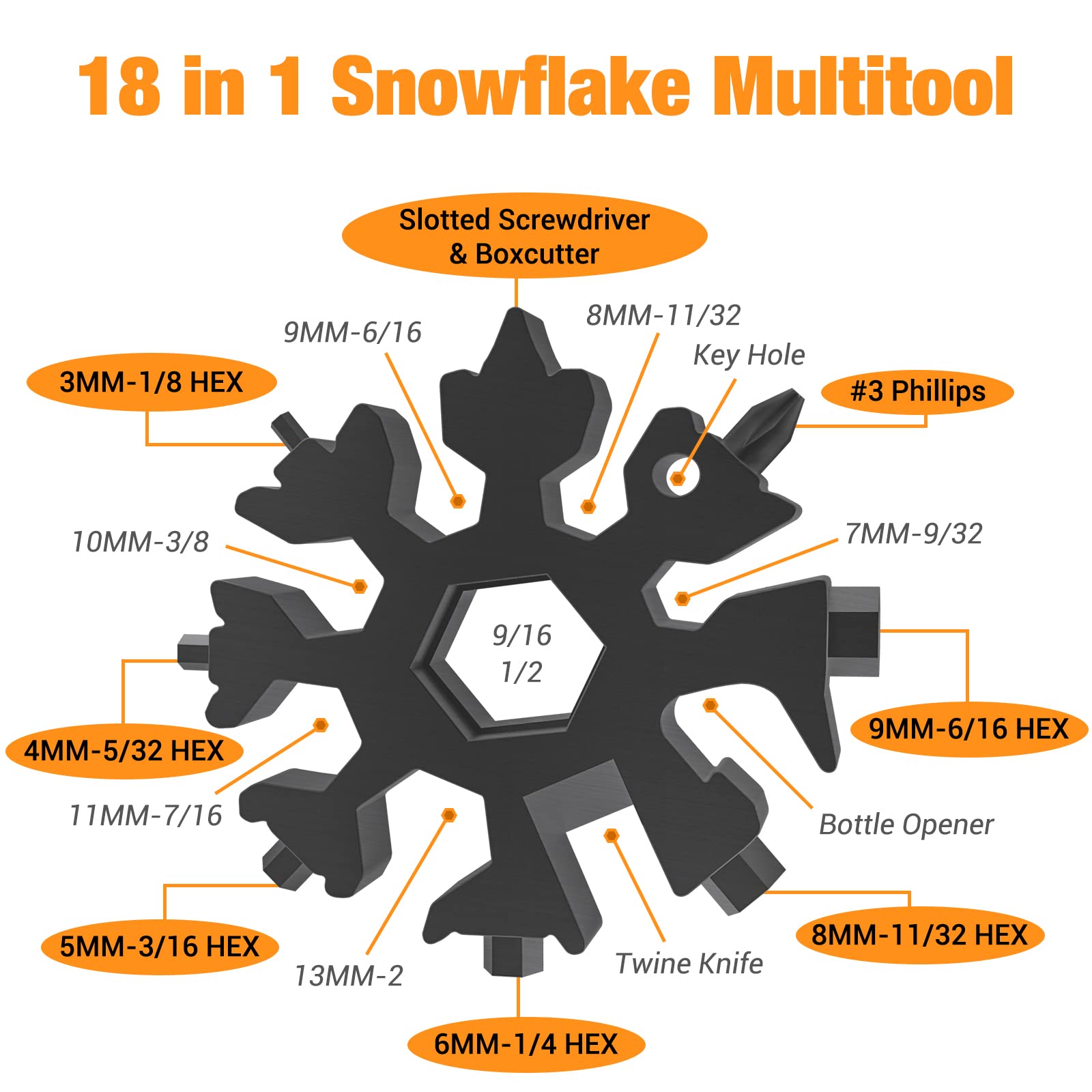 18-in-1 Snowflake Multitool for Men - Perfect Father's Day Gift, Birthday Present for Boyfriend, Husband & Dad - Cool Camping Gadgets & Outdoor Accessories (Great for Hiking, Survival Kits & Everyday Carry)