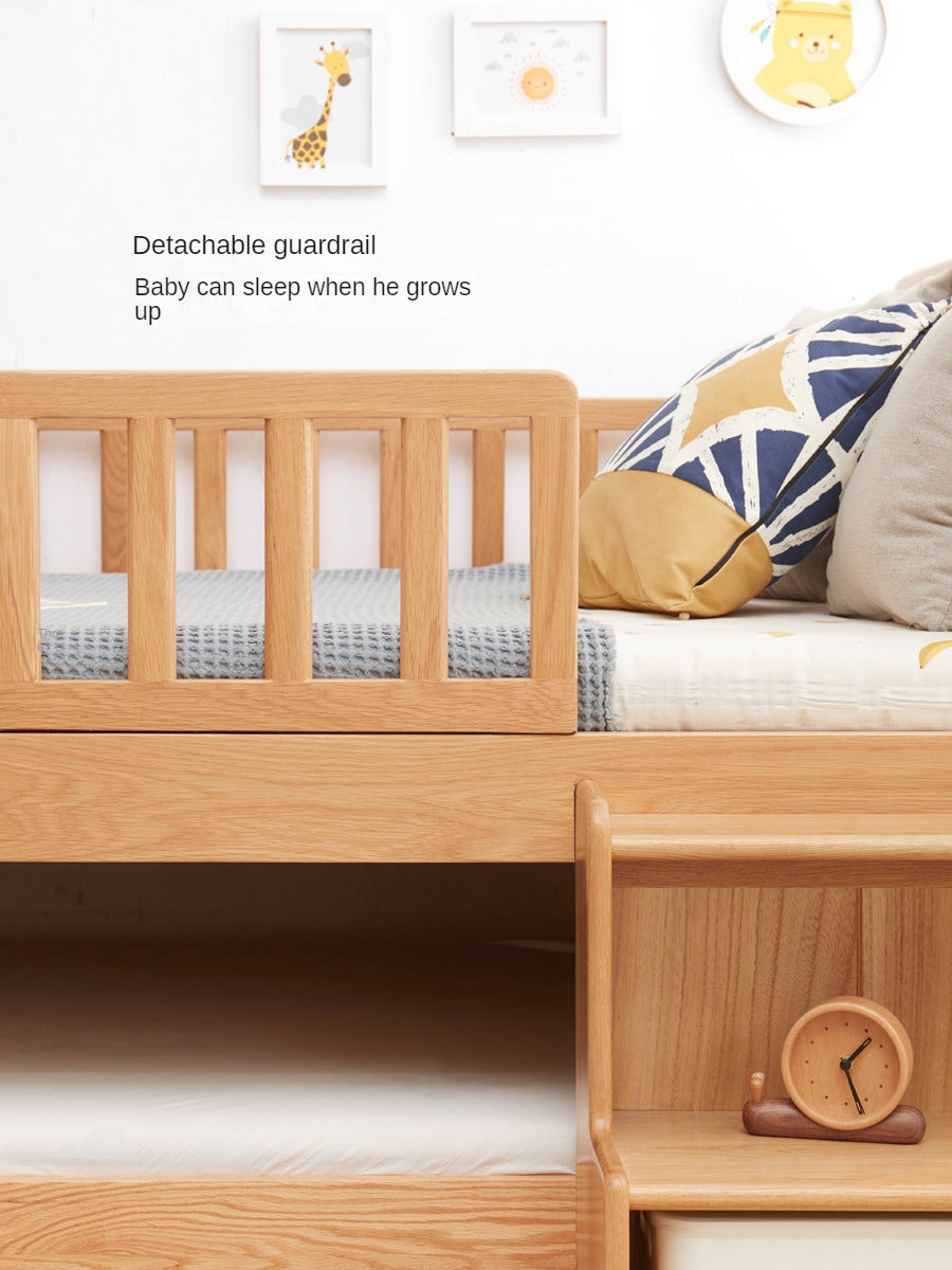 Solid Oak Wood Multi-Function Storage Bed with Wide Underbed Drawers - Perfect for Bedroom Organization & Small Space Living