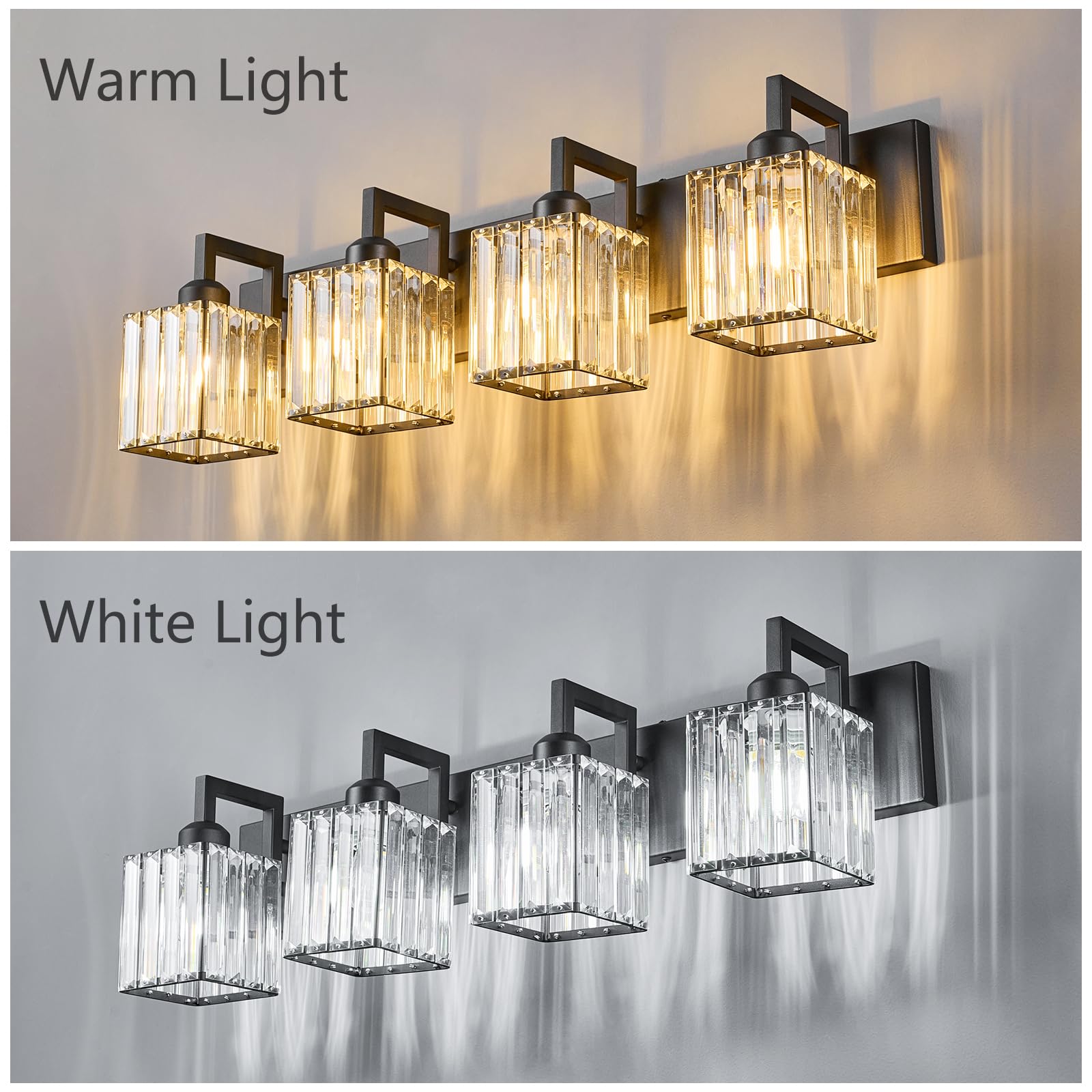Modern Crystal Bathroom Vanity Light - 4-Lights Black Wall Lamp for Bathroom & Dressing Room