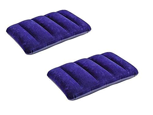 FW FAMEWORLD Velvet Soft Comfort Air Inflatable Travel Pillow Blue (2 Pack) - Perfect for Airplane, Car & Office Neck Support - Ultra Plush for Long Flights & Road Trips