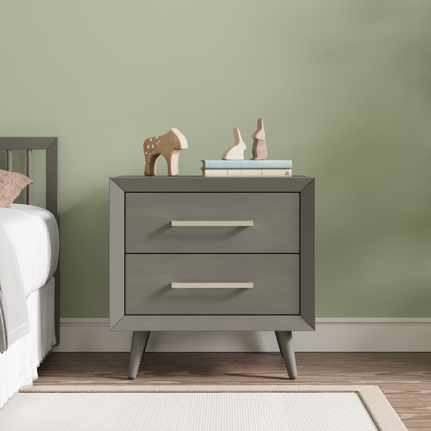 Child Craft Cranbrook 2-Drawer Nightstand - Sturdy Pinewood Nursery & Bedroom Side Table with Large Storage Drawers, Non-Toxic Baby-Safe Finish in Lunar Gray - Perfect for Kids' Rooms, Guest Bedrooms & Small Space Storage Solutions
