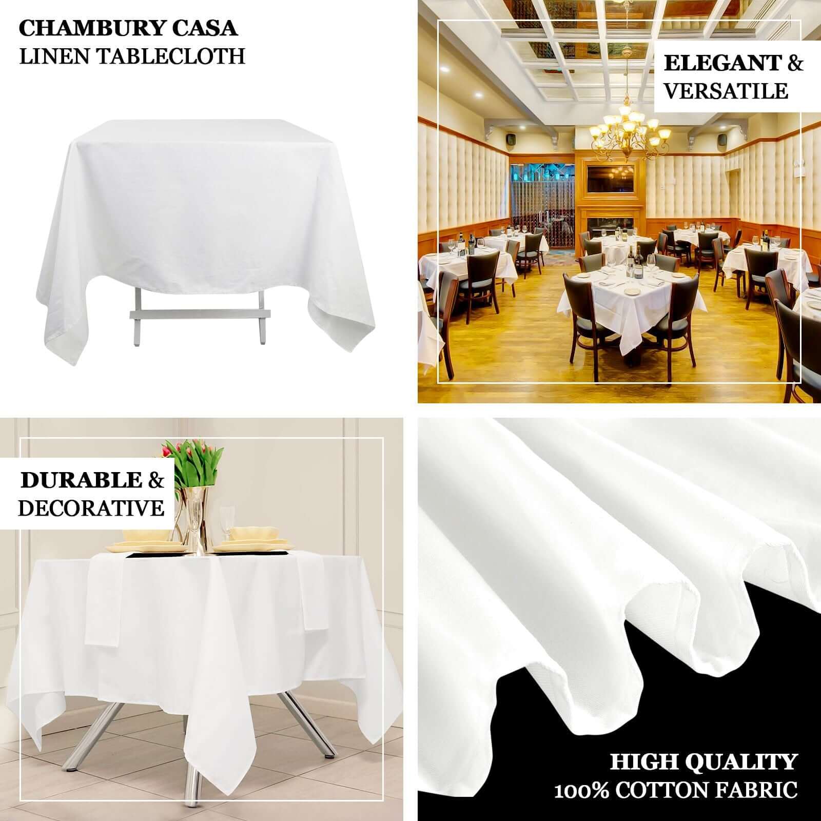 Premium 100% Cotton 54x54 Square Tablecloth - Soft, Breathable White Linen Table Cover for Dining, Parties & Elegant Home Decor