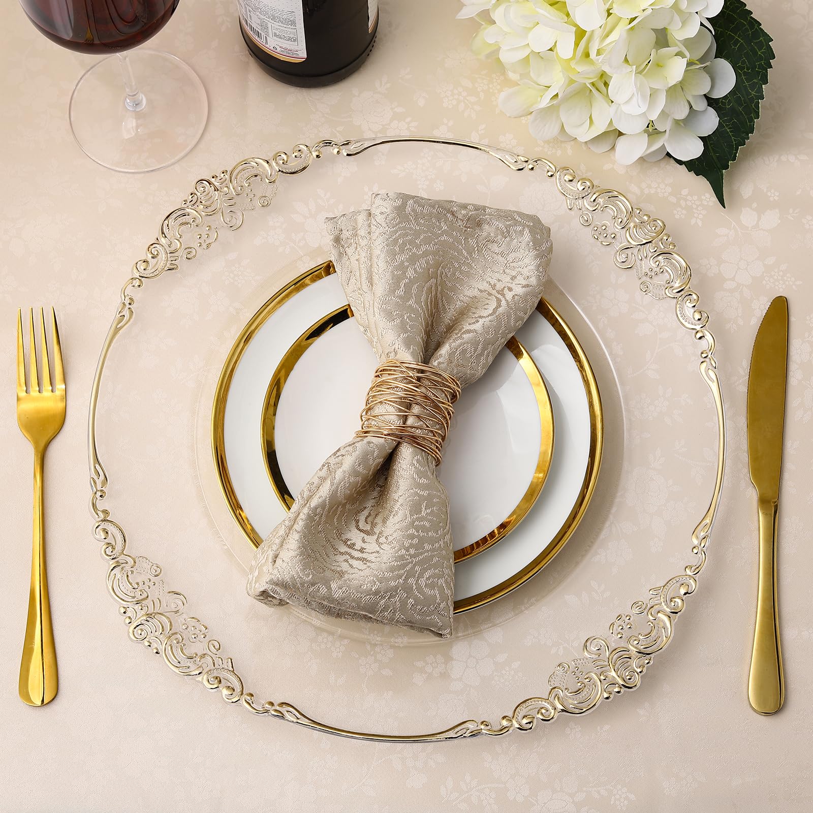 Premium Clear 13-Inch Charger Plates - Heavy Duty Round Dinner Plate Chargers for Elegant Table Decor - 6-Pack Set Perfect for Weddings, Thanksgiving, Christmas & Holiday Parties - Ideal for Formal Dining, Buffets & Special Occasions