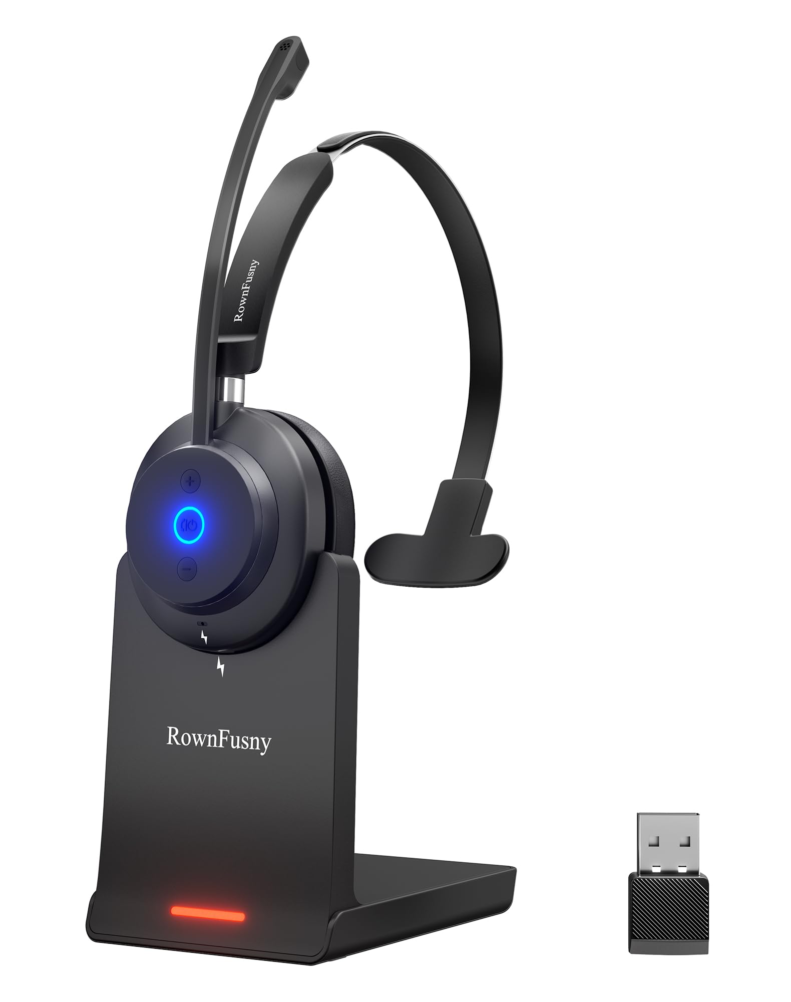 Bluetooth Wireless Headset with Microphone - Noise Cancelling Mono Headphones for PC, Laptop, Phone | USB Dongle & Bluetooth 5.3 | Ideal for Work, Zoom Meetings, Office Calls & Remote Working
