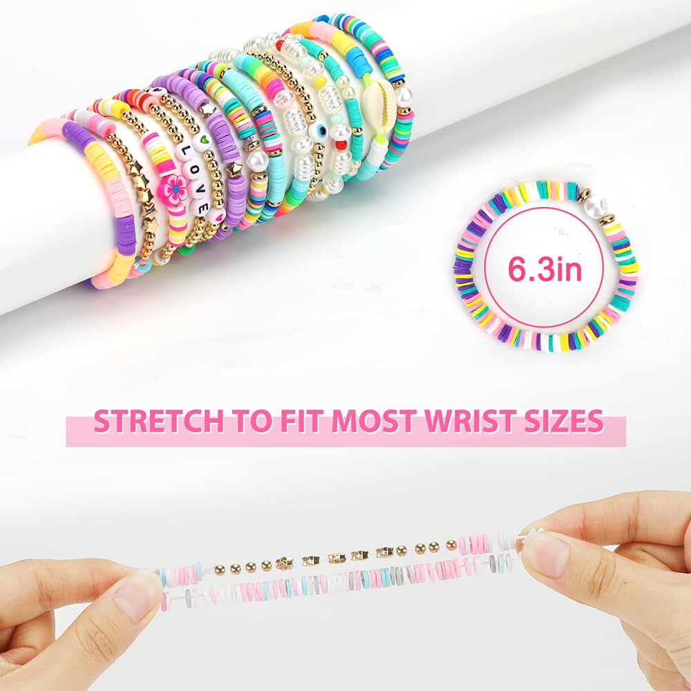 Trendy Preppy Friendship Bracelets for Girls & Women - Stackable Surfer Beaded Jewelry Set for Teens (Perfect for Beach Parties, Summer Gifts & Everyday Boho Style)