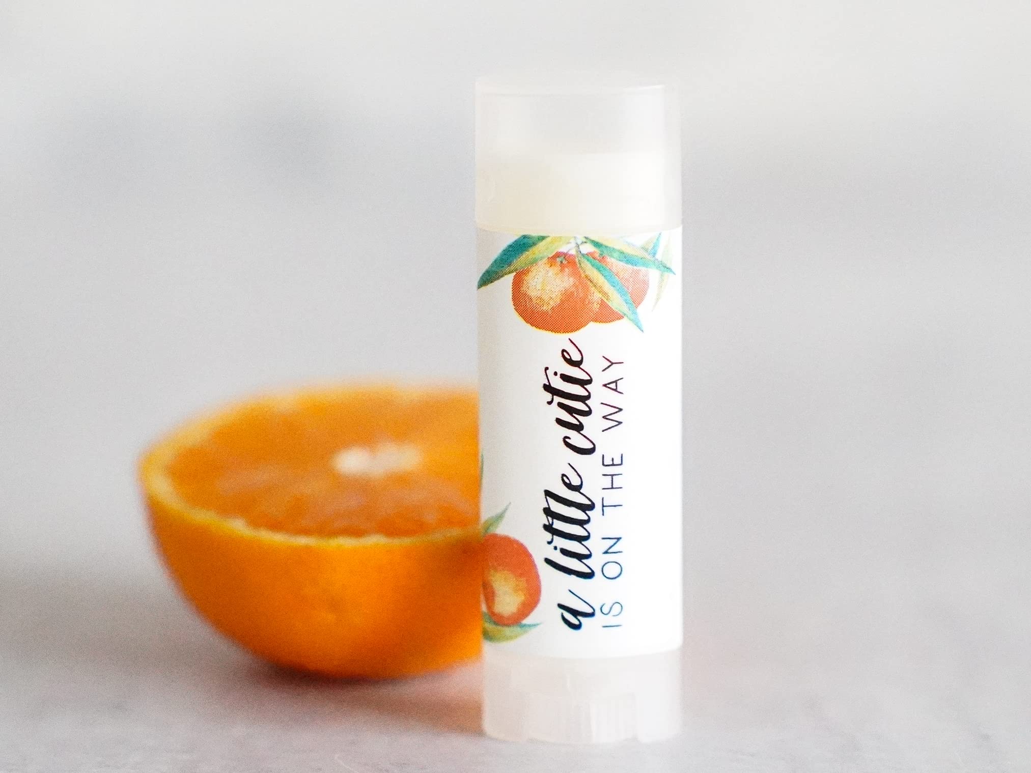 Baby Shower Announcement Party Favors - Clementine Orange Themed Lip Balm & Chapstick Set for Gender Reveal & Newborn Celebrations