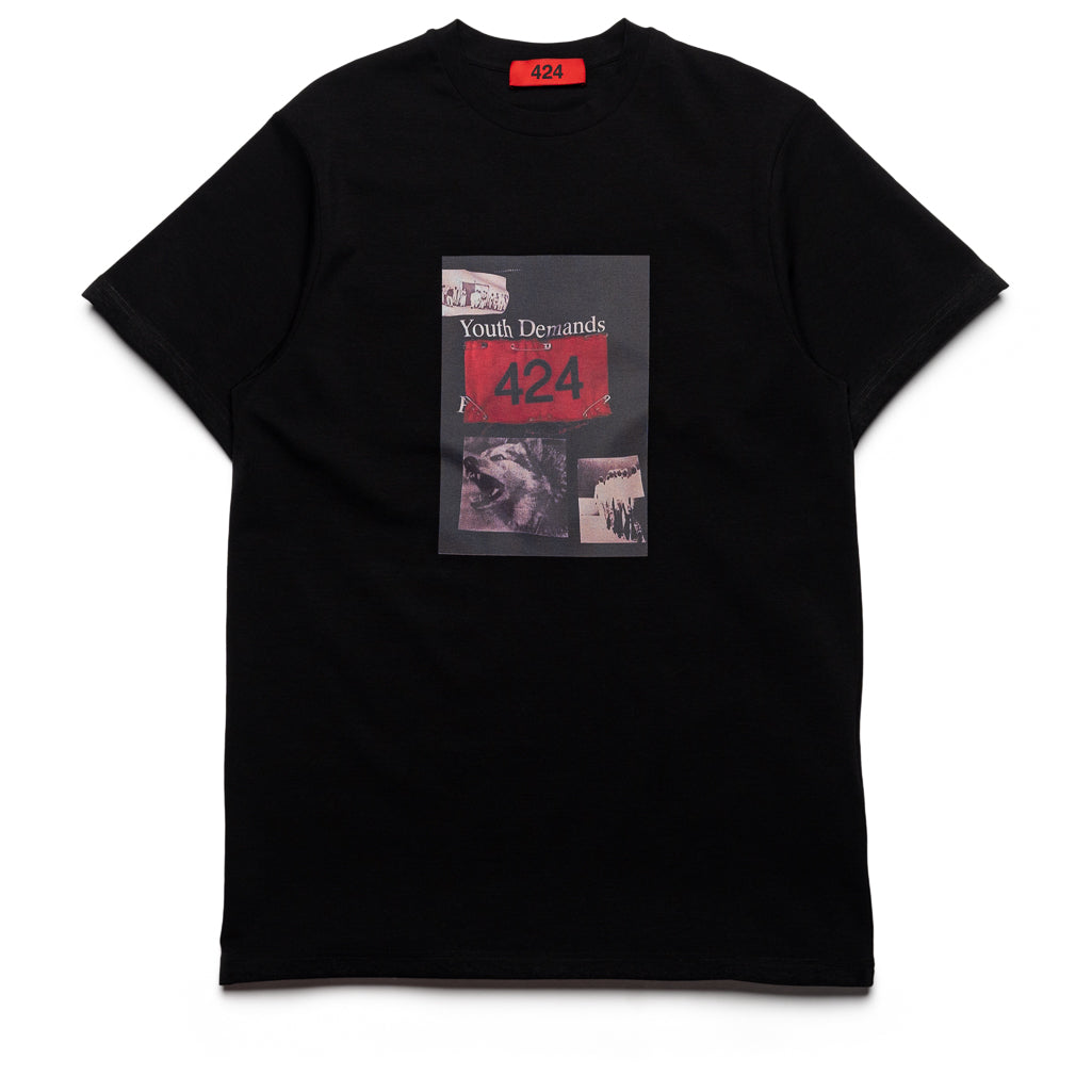 424 Youth Demands Tee - Black Cotton Graphic T-Shirt for Men | Streetwear Fashion & Casual Wear