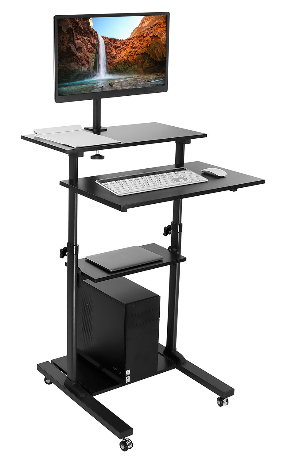 Mount-It MI-7942B Adjustable Mobile Standing Desk - Rolling Workstation with Monitor Arm for Home & Office - Ergonomic Height-Adjustable Computer Cart (Black) | Perfect for Remote Work, Presentations & Small Spaces