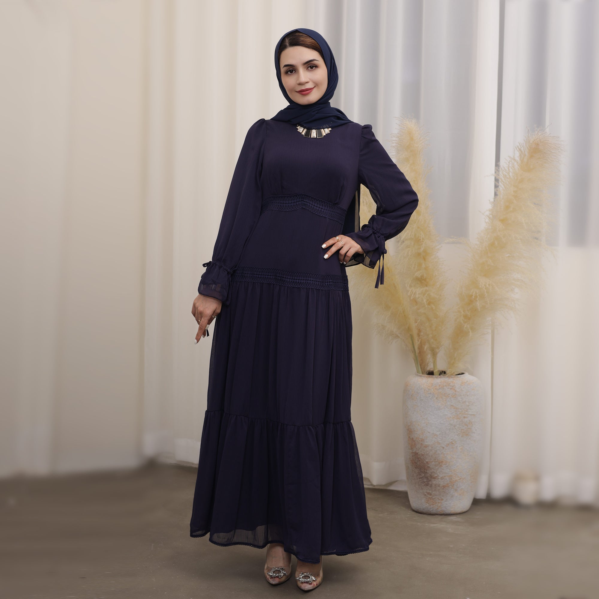 Dalila Maxi Dress in Navy Blue - Elegant Long Flowy Dress for Women, Perfect for Beach Vacations, Summer Parties & Casual Outings