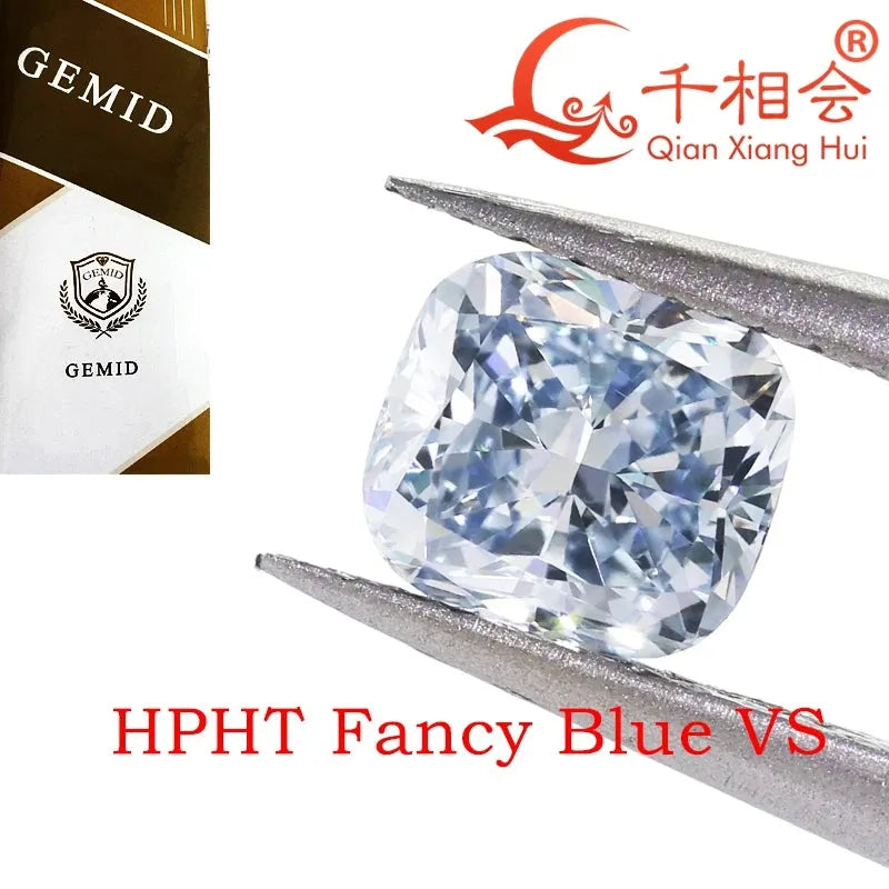 0.8ct Fancy Blue HPHT Lab Grown Diamond - Cushion Cut, VS Clarity, GEMID Certified Loose Stone for Engagement Rings & Fine Jewelry