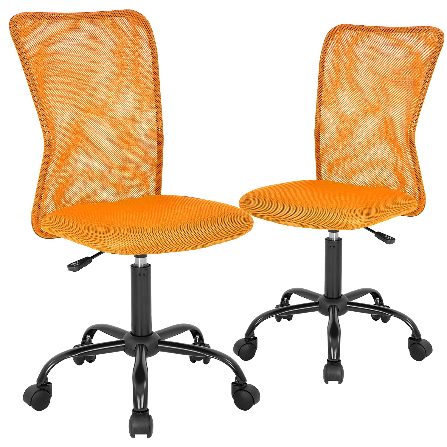 Ergonomic Office Chair - 2 Pack Mesh Computer Desk Chair with Lumbar Support, No Arms, Swivel & Rolling Wheels for Back Pain Relief - Executive Chair for Home & Office Workspace (Orange)