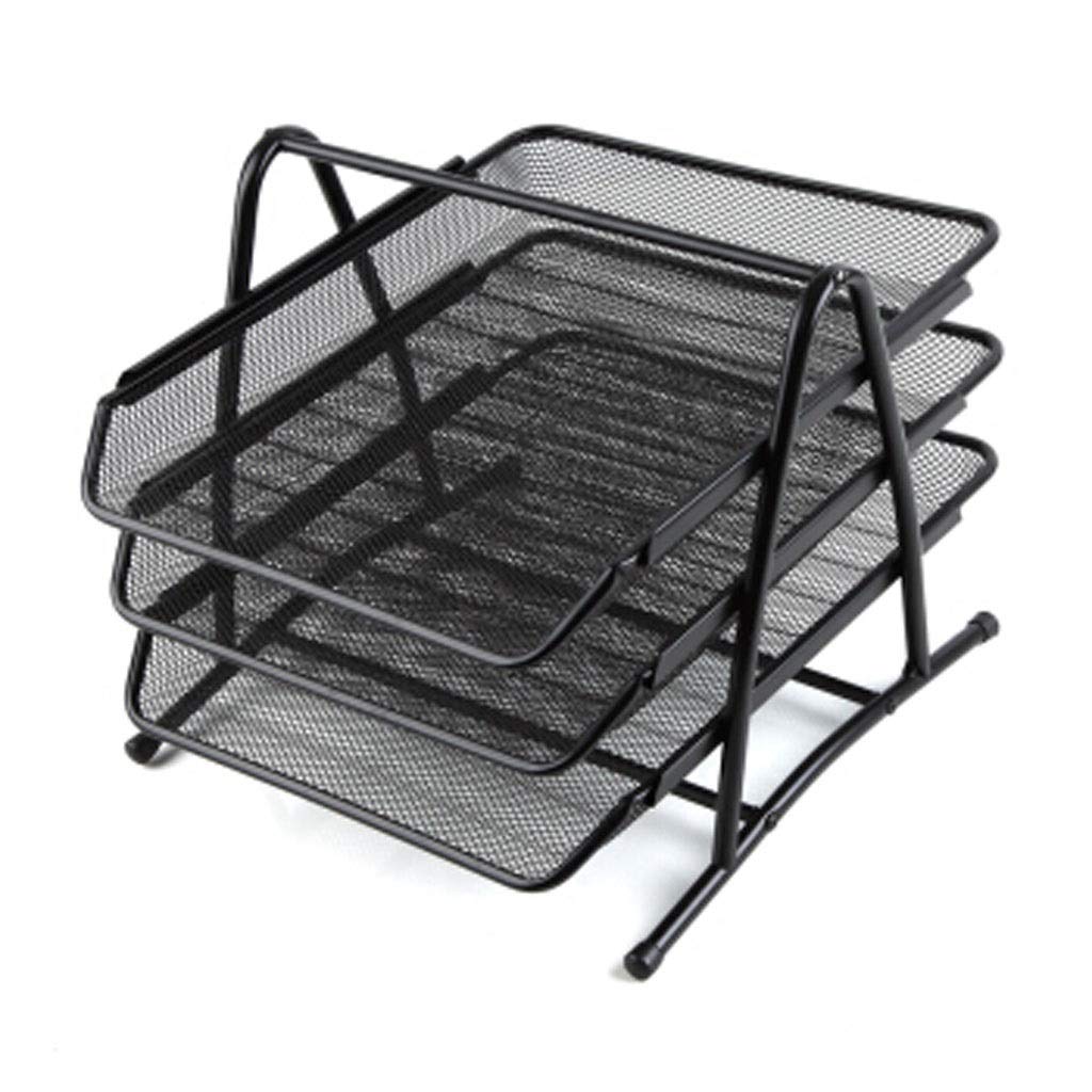 3-Tier Mesh File Organizer Basket - Black Office File Holder & Storage Tray for Documents, Papers, and Data - Perfect for Desk Organization in Home or Office Workspace