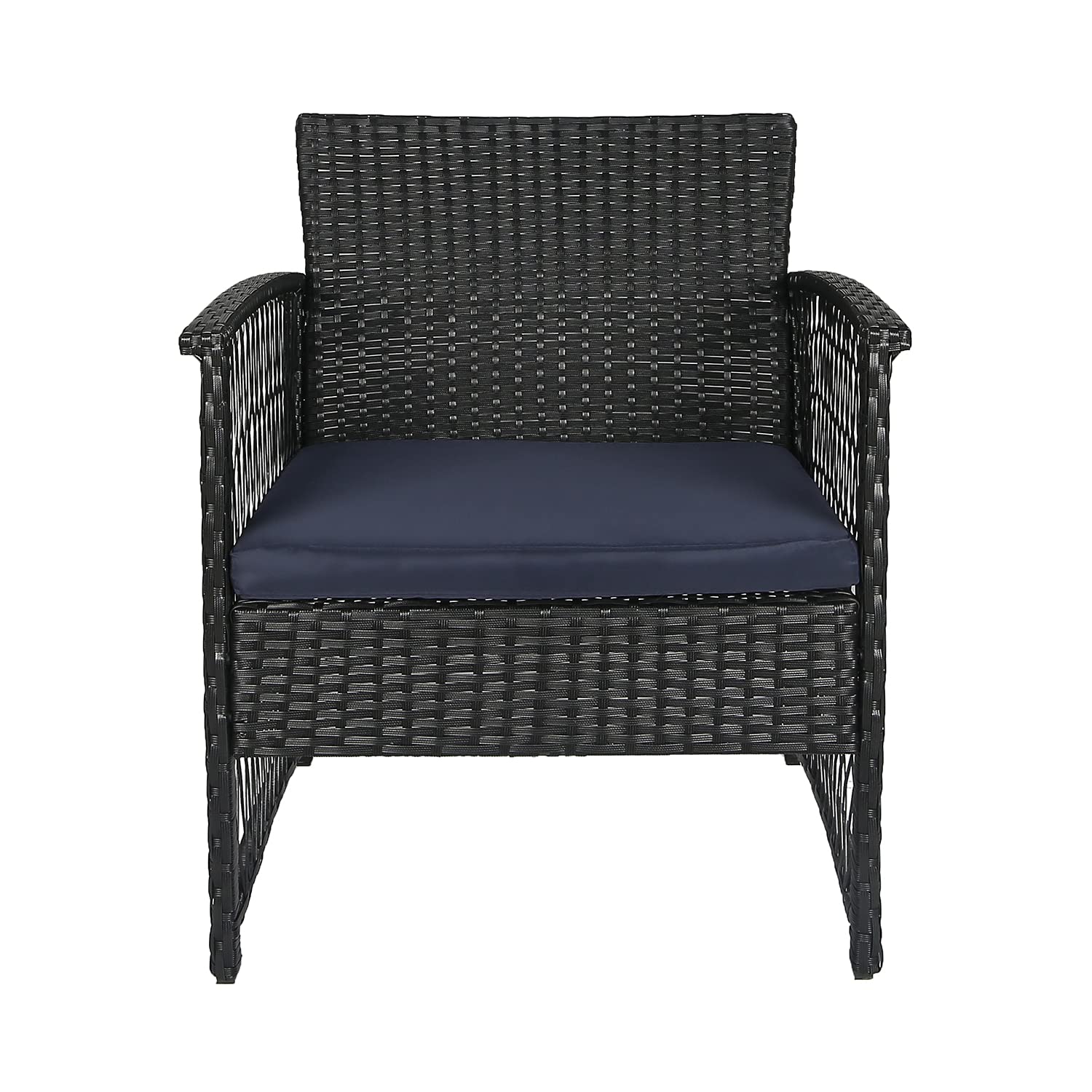 3-Piece Rattan Wicker Bistro Set for Outdoor Patio - Black/Gray & Navy, Weather-Resistant Conversation Seating for Garden, Balcony or Poolside Relaxation