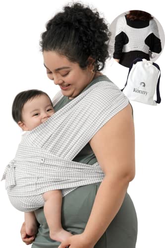 Konny Baby Carrier Wrap - Adjustable & Easy to Use Baby Sling for Newborns to 44 lbs | Ergonomic Design for Hands-Free Parenting | Perfect for Shopping, Travel & Daily Use (Grid Pattern, Size 3XL) | Ideal Mother's Day Gift