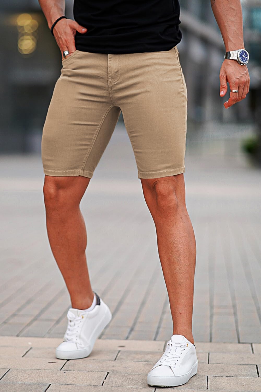 GINGTTO Men's Skinny Stretch Denim Shorts - Slim Fit Stretchable Jean Shorts for Men | Perfect for Summer, Casual Outings & Beach Wear