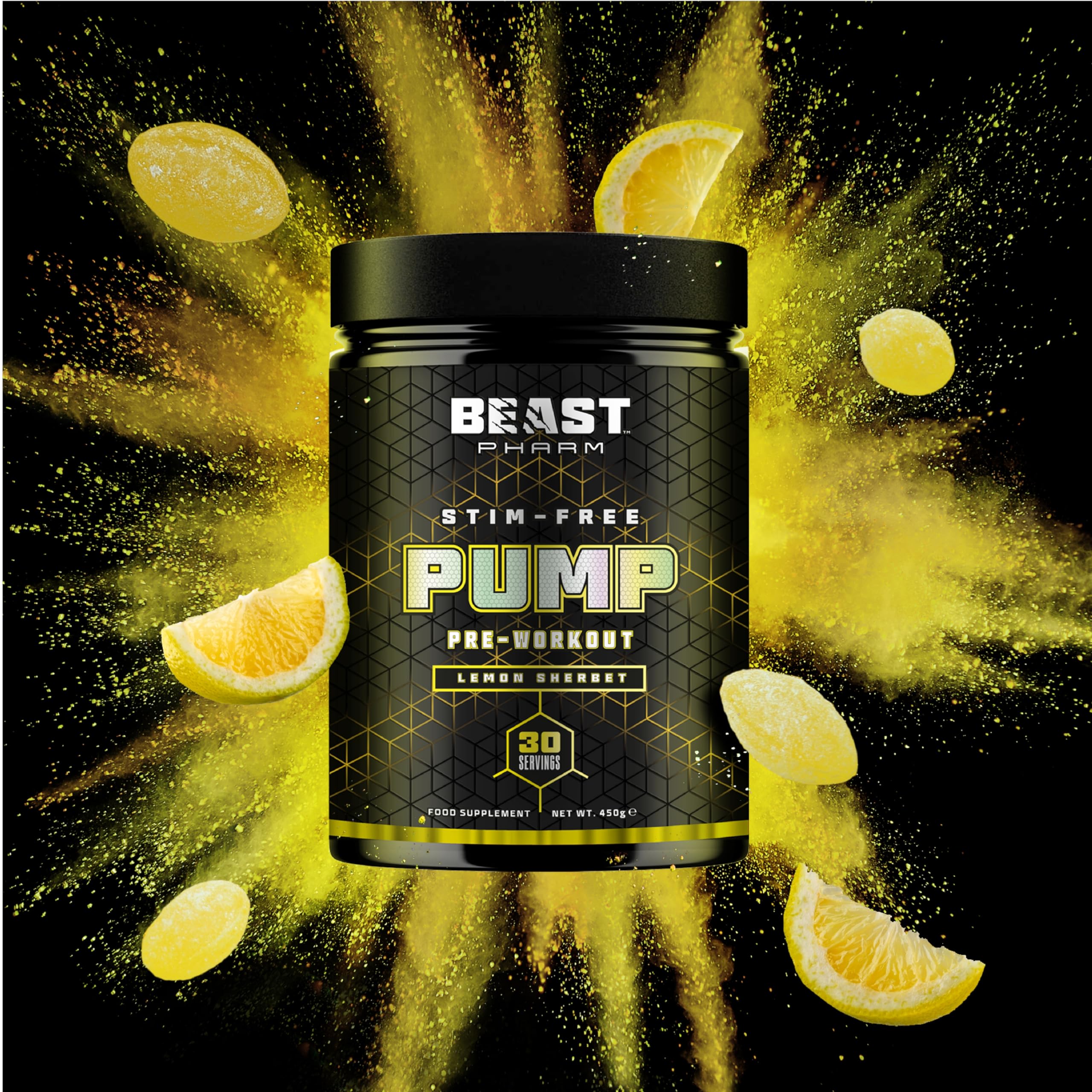 Beast Pharm STIM FREE PUMP Pre Workout Supplement - 450g Lemon Sherbet Flavor | Non-Stimulant Muscle Pump & Performance Enhancer for Gym, Bodybuilding & Fitness Training