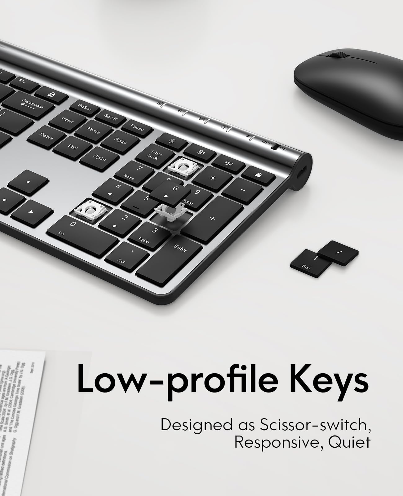 CHESONA Wireless Keyboard and Mouse Combo with Phone Stand - Rechargeable Full-Size Multi-Device Bluetooth 5.0/3.0/2.4G for Windows, Mac, iOS, Android - Silver Black for Home Office, Gaming & Remote Work