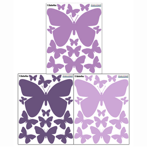 Butterfly Wall Decals for Girls - Purple Peel and Stick Wall Art Stickers (Set of 3) | Nursery, Bedroom & Kids Room Decor