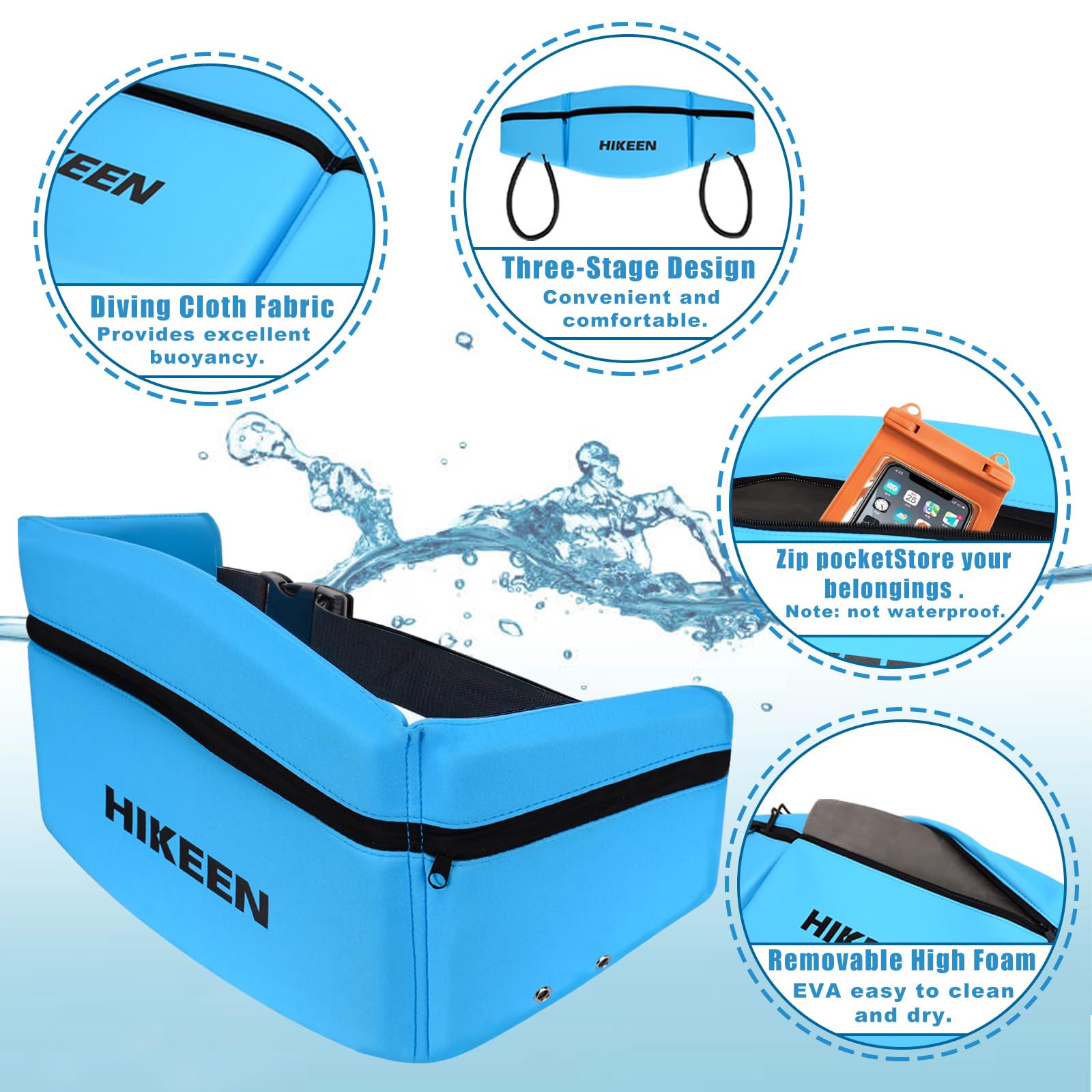 Hikeen Adjustable Swim Belt for Adults & Kids - Water Aerobics Equipment with Secure Straps & Zippered Pocket - Ideal for Pool Exercises, Swimming Workouts & Aquatic Therapy (Perfect for Water Fitness Classes, Hydrotherapy & Family Pool Activities)