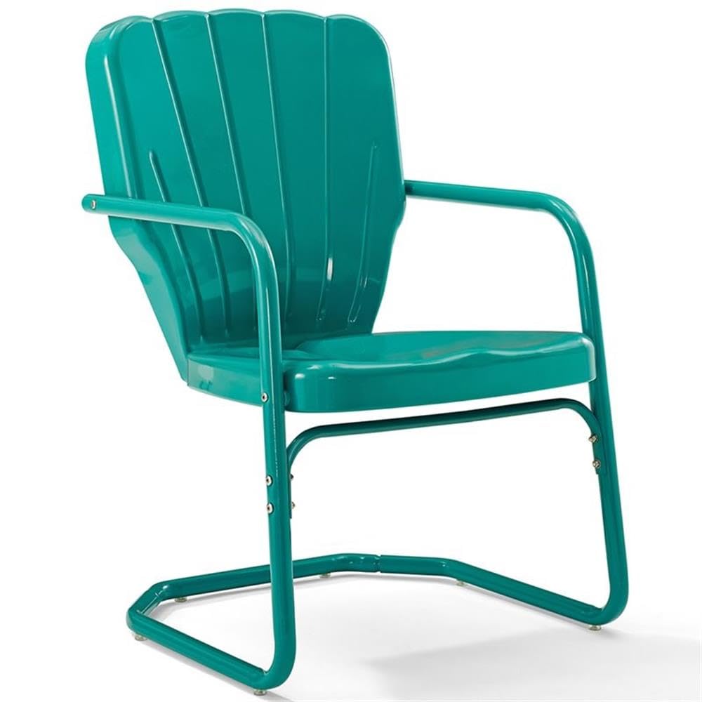 Pemberly Row Turquoise Gloss Metal Patio Chairs (Set of 2) - Outdoor Dining, Poolside Lounging, Garden Seating Furniture for Backyard & Patio