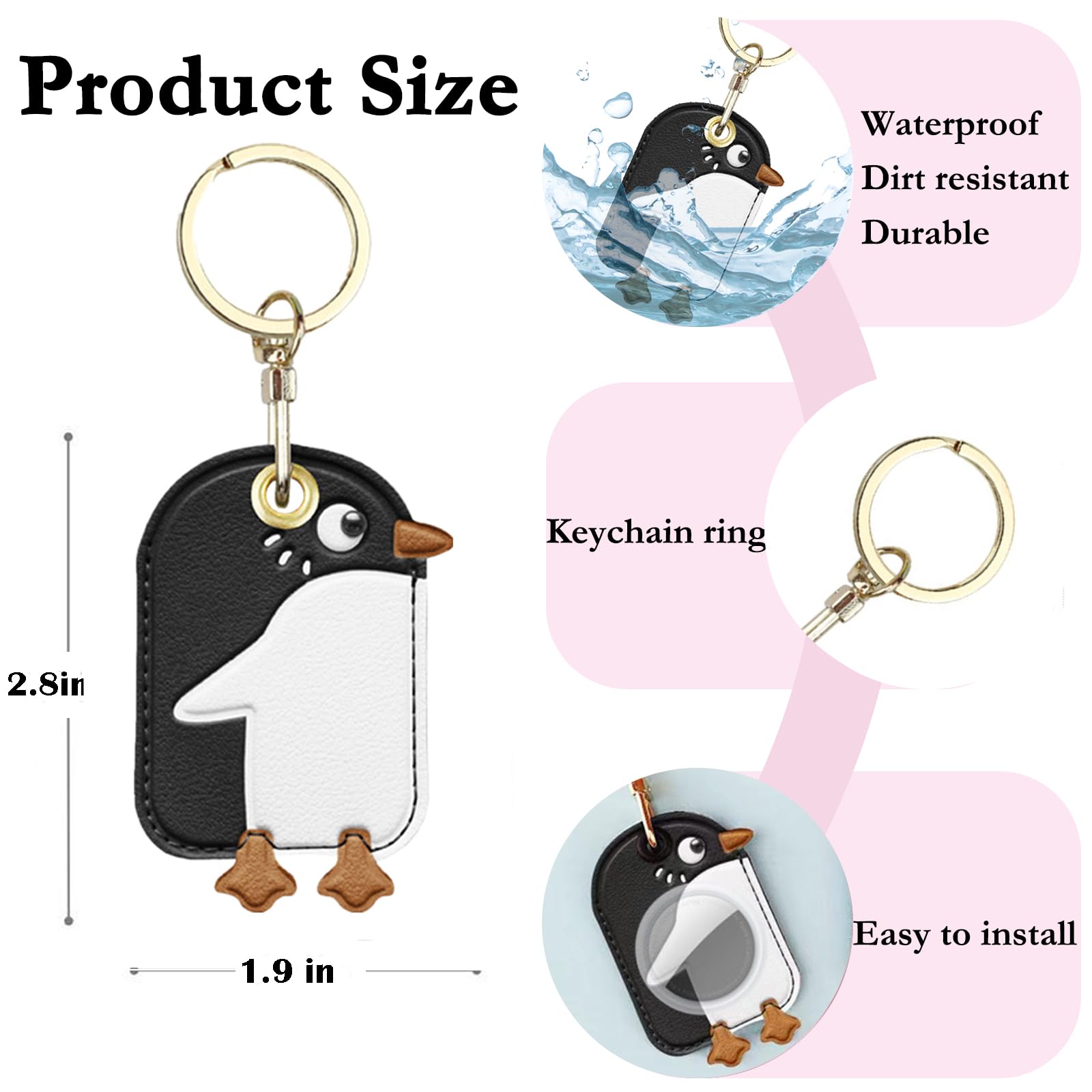 Premium Leather Keychain Holder for Apple AirTag - Anti-Scratch Protective Cover with Key Ring - Perfect for Keys, Luggage & Backpacks (Black)