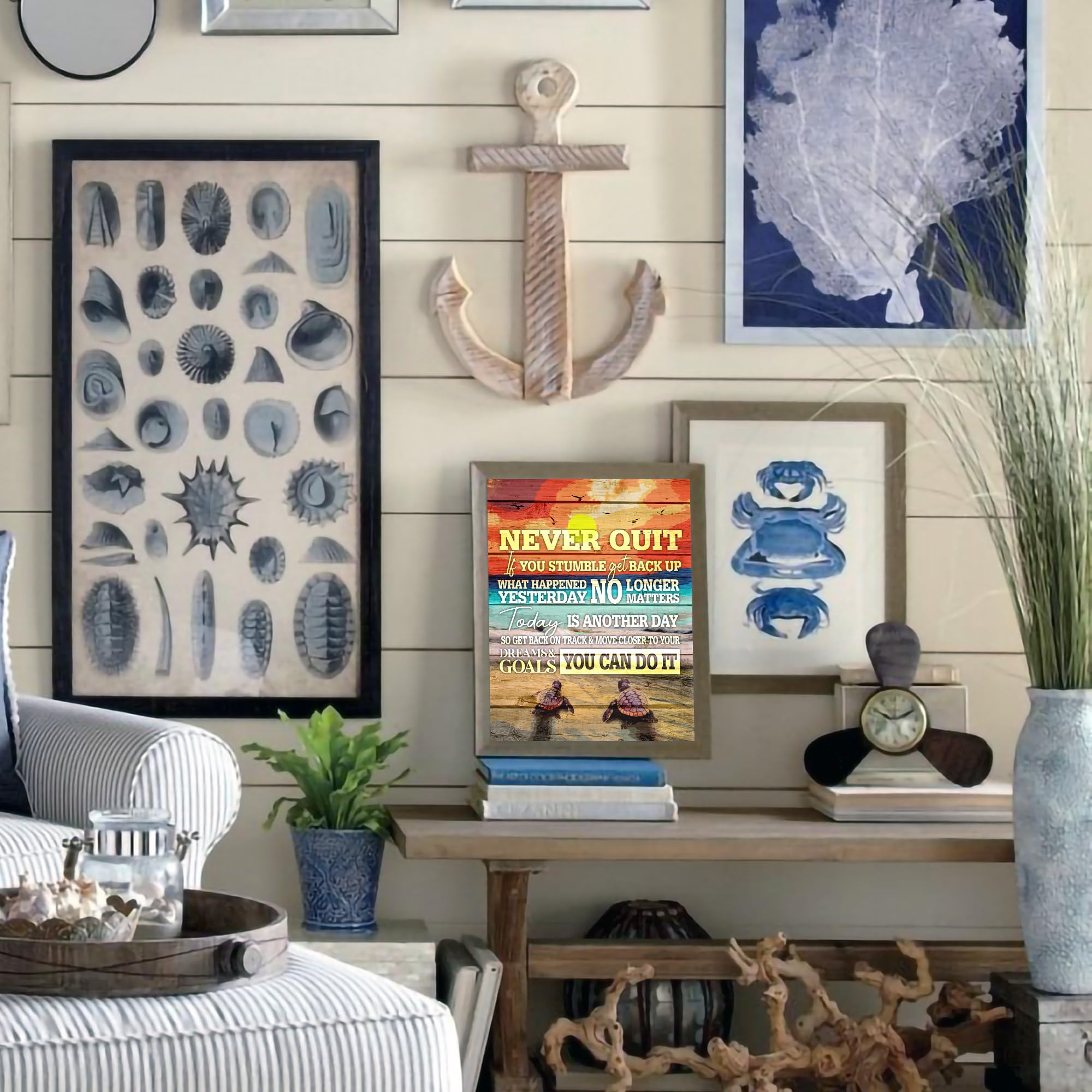 Never Quit You Can Do It - Motivational Sea Turtle Ocean Wall Art Print for Home, Bedroom & Office Decor - Unframed 11x14 - Perfect for Beach House, Yoga Studio & Meditation Room Inspiration