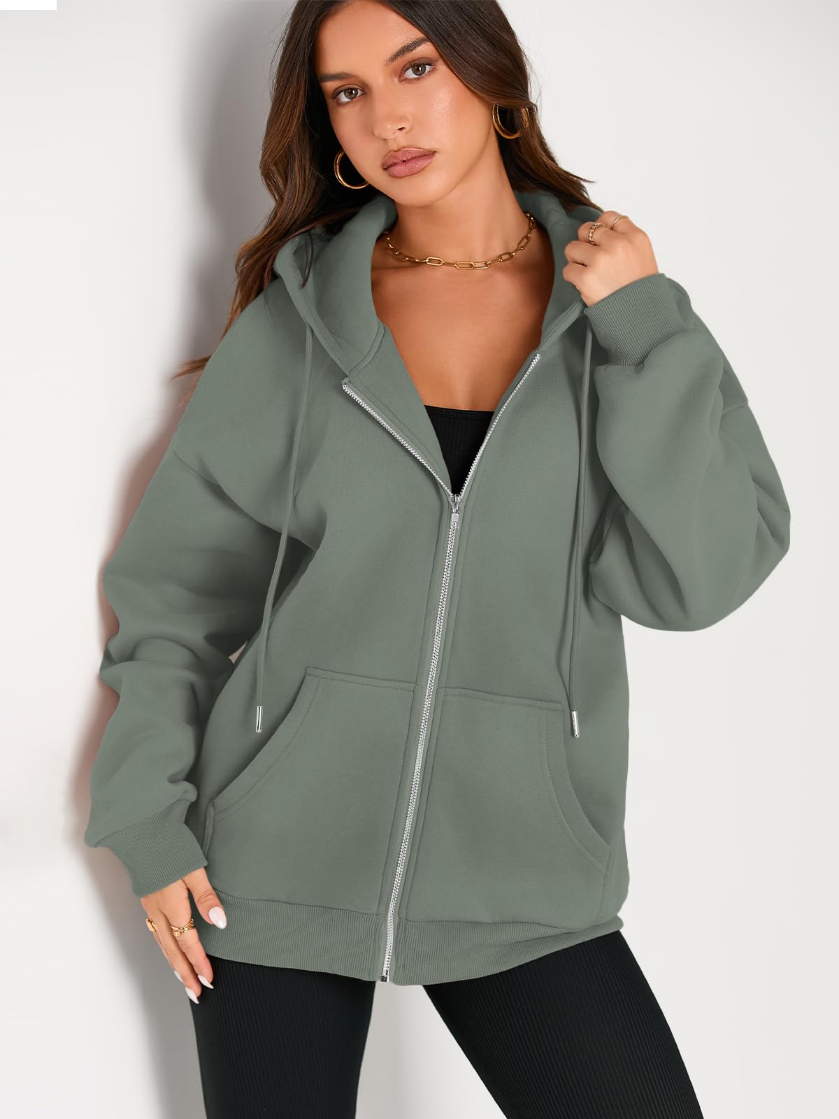 EFAN Women's Oversized Zip Up Hoodie with Drawstring & Pocket - Cute Fall Jacket Casual Sweatshirt for Streetwear, Lounge & Outdoor Activities