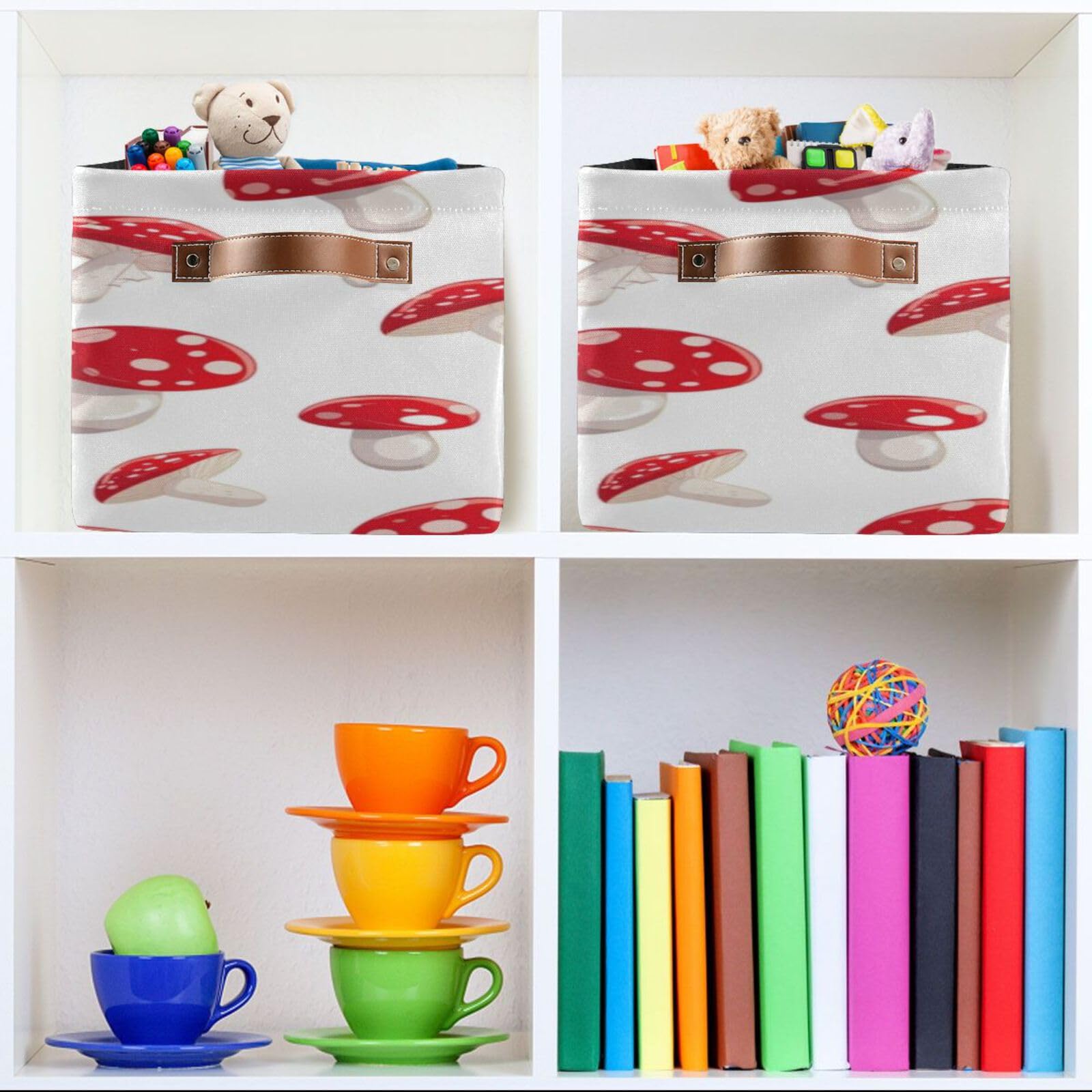 Large Fabric Storage Bins with Handles - Collapsible Closet Organizer Baskets for Shelves, Clothes & Toys | Decorative Mushroom Pattern Home Storage Solution for Bedroom, Nursery & Living Room Organization