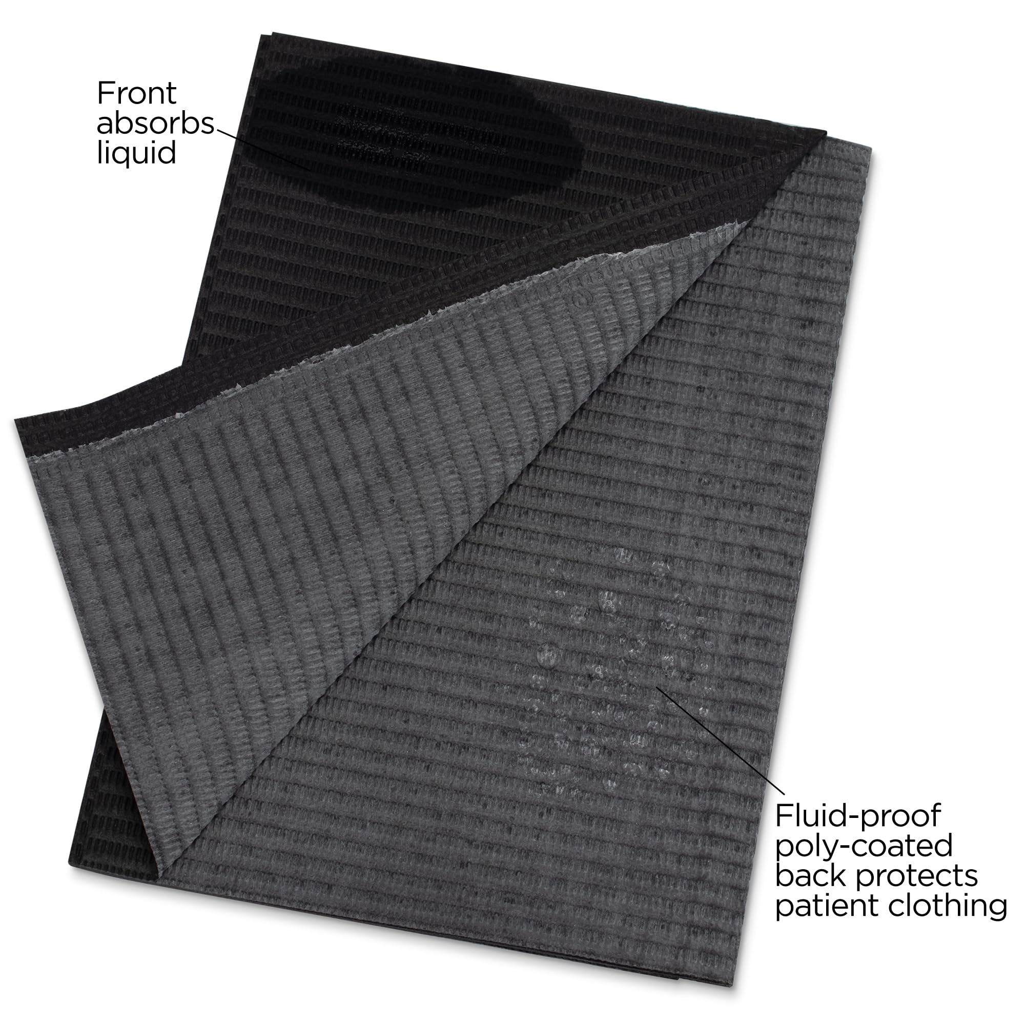 Practicon 125 Pack Black Disposable Patient Bibs - 18