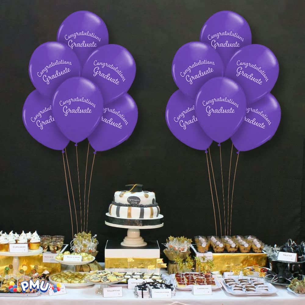 Premium Purple Graduation Balloons - Congrats Grad Script Latex Balloons (12/Pack) for Graduation Party Decorations | Perfect for Graduation Ceremonies, College Graduation Parties & High School Graduation Celebrations
