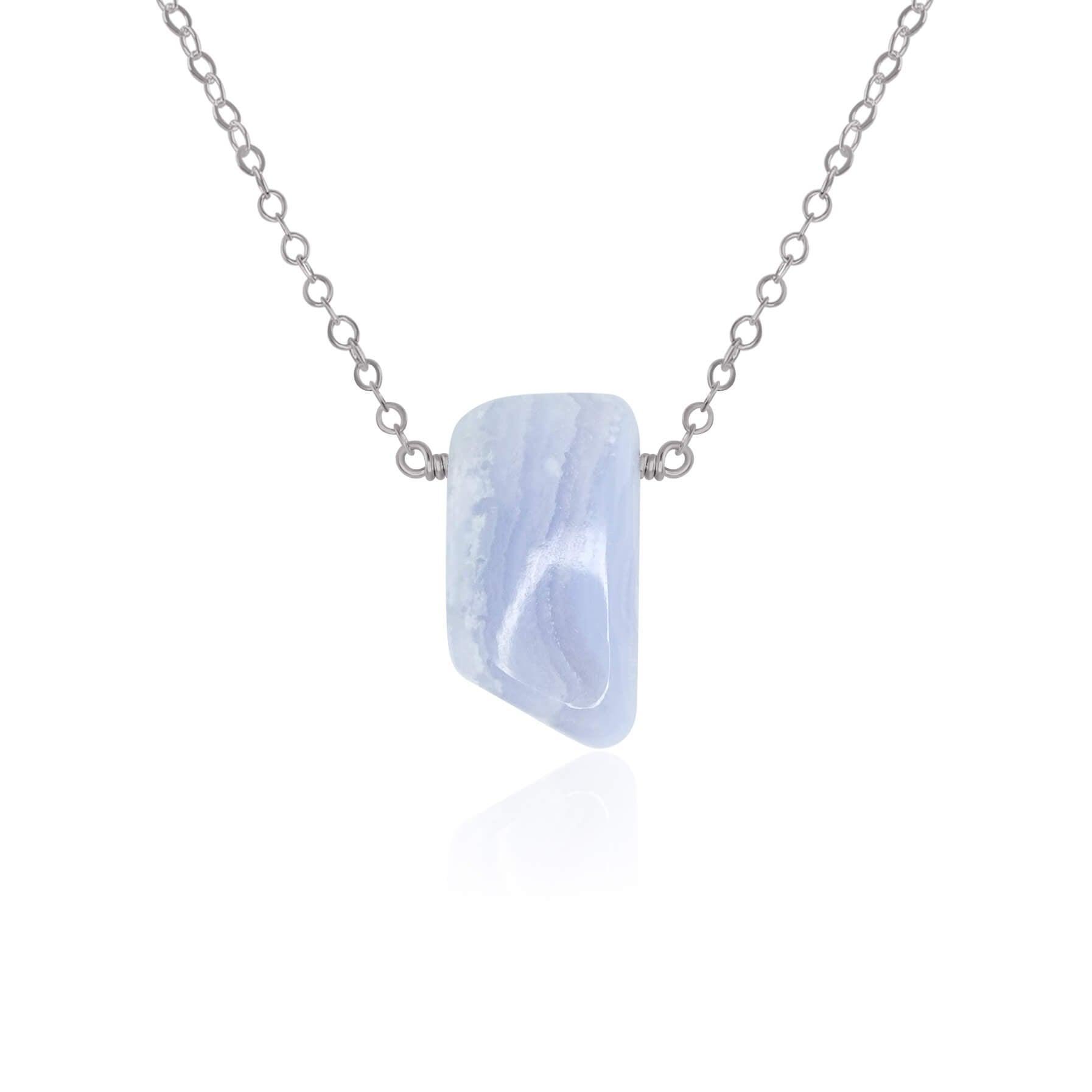 Blue Lace Agate Pendant Necklace - Natural Smooth Stone Jewelry for Women, Healing Crystal Gift for Meditation & Spiritual Energy