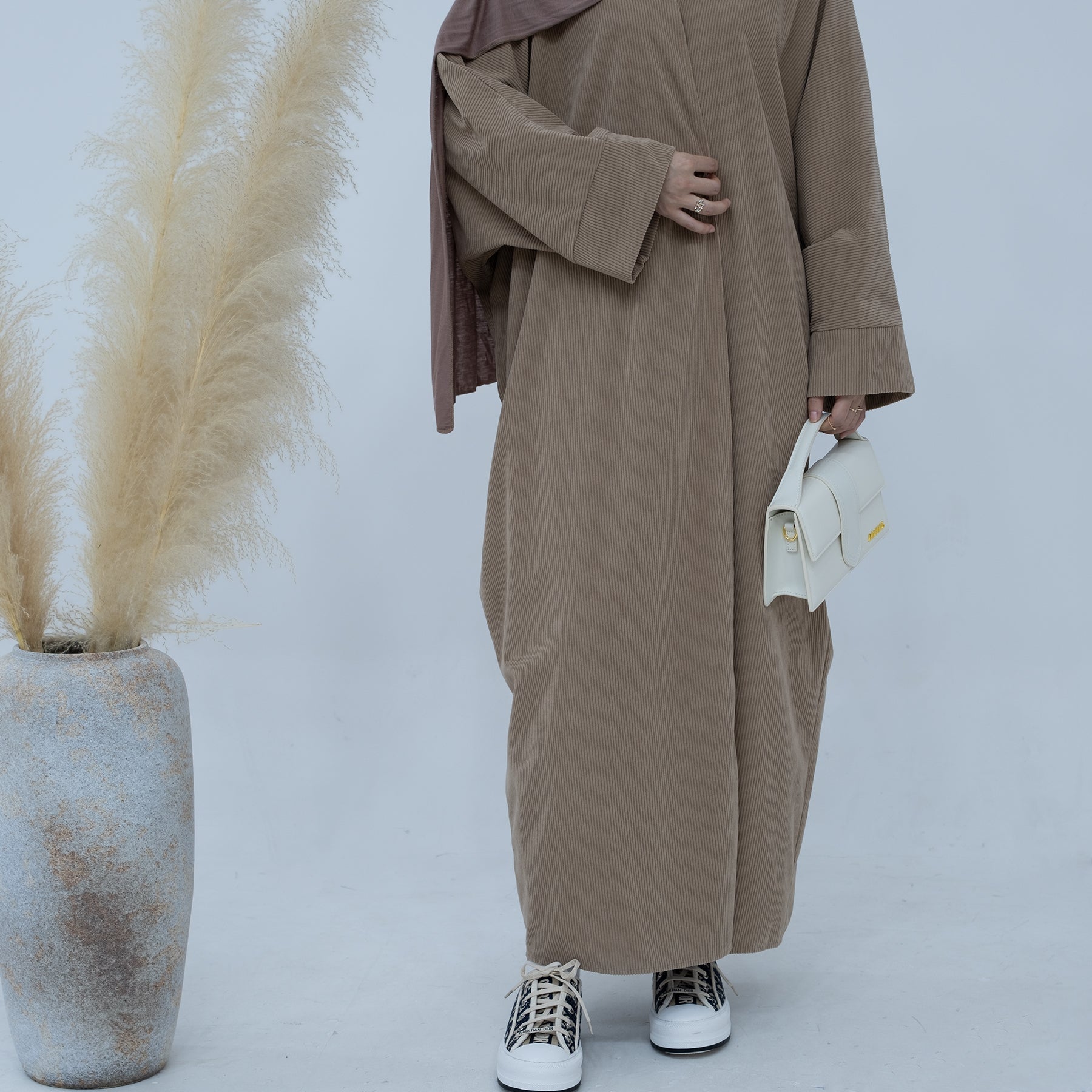Melissa Corduroy Autumn Duster Coat for Women - Taupe Long Cardigan | Perfect for Fall Layering, Office Wear & Casual Outfits
