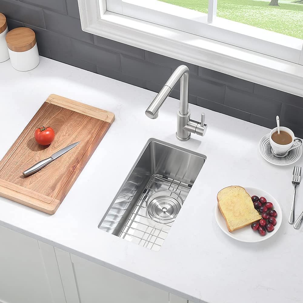 10x18 Inch Undermount Bar Sink - 16 Gauge Stainless Steel Small Wet Bar Prep Sink with Tight Radius for RV & Outdoor Kitchen - Includes Bottom Grid & Drain - Perfect for Compact Spaces, Entertaining & Food Prep
