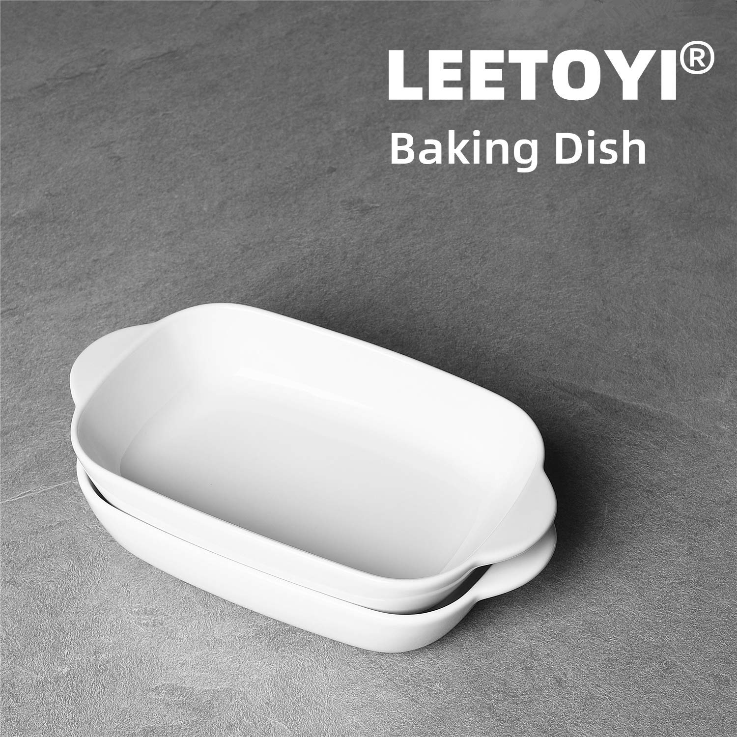 LEETOYI 2.8 Quart Ceramic Baking Dish Set of 2 - 9x13 Inch White Oven Safe Casserole Pan for Lasagna, Brownies, Roasting & Family Dinners