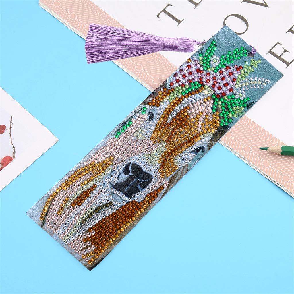5D Diamond Painting Bookmarks Kit - DIY Rhinestone Mosaic Leather Tassel Bookmarks for Adults & Kids (Elephant & Cow Design) | Creative Handmade Gift for Book Lovers, Reading Accessories, Party Favors