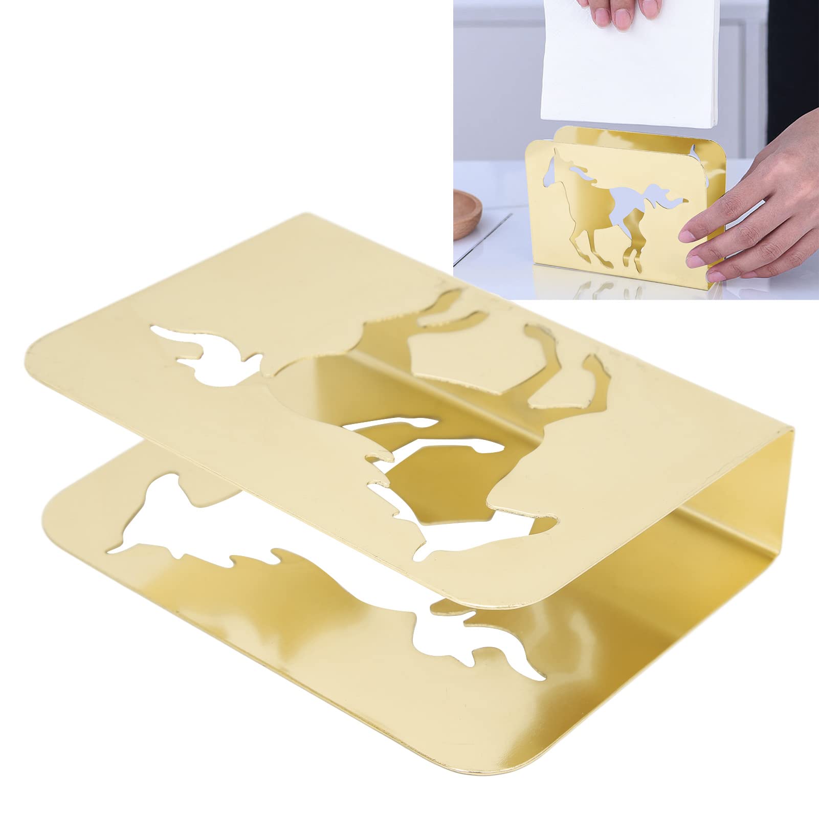2Pcs Modern Horse-Shaped Metal Napkin Holders for Dining Table - Gold Paper Towel Rack for Home Kitchen & Restaurant Decor - Perfect for Wedding, Party & Everyday Use