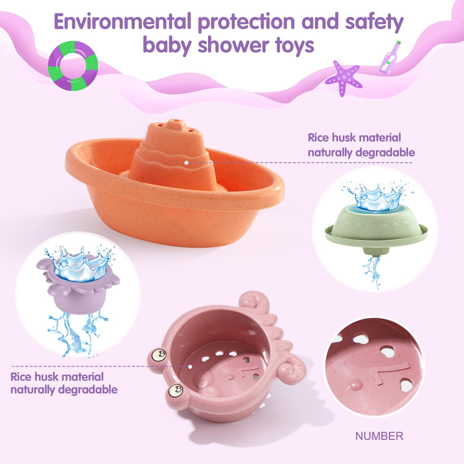 **14-Piece Non-Toxic Bath Toys for Toddlers Ages 1-3 | Safe & Mold-Free Bathtub & Water Table Toys | Early Learning Educational Gift for Babies 6-12 Months | Fun Bath Boats & Cups for Sensory Play & Bath Time**