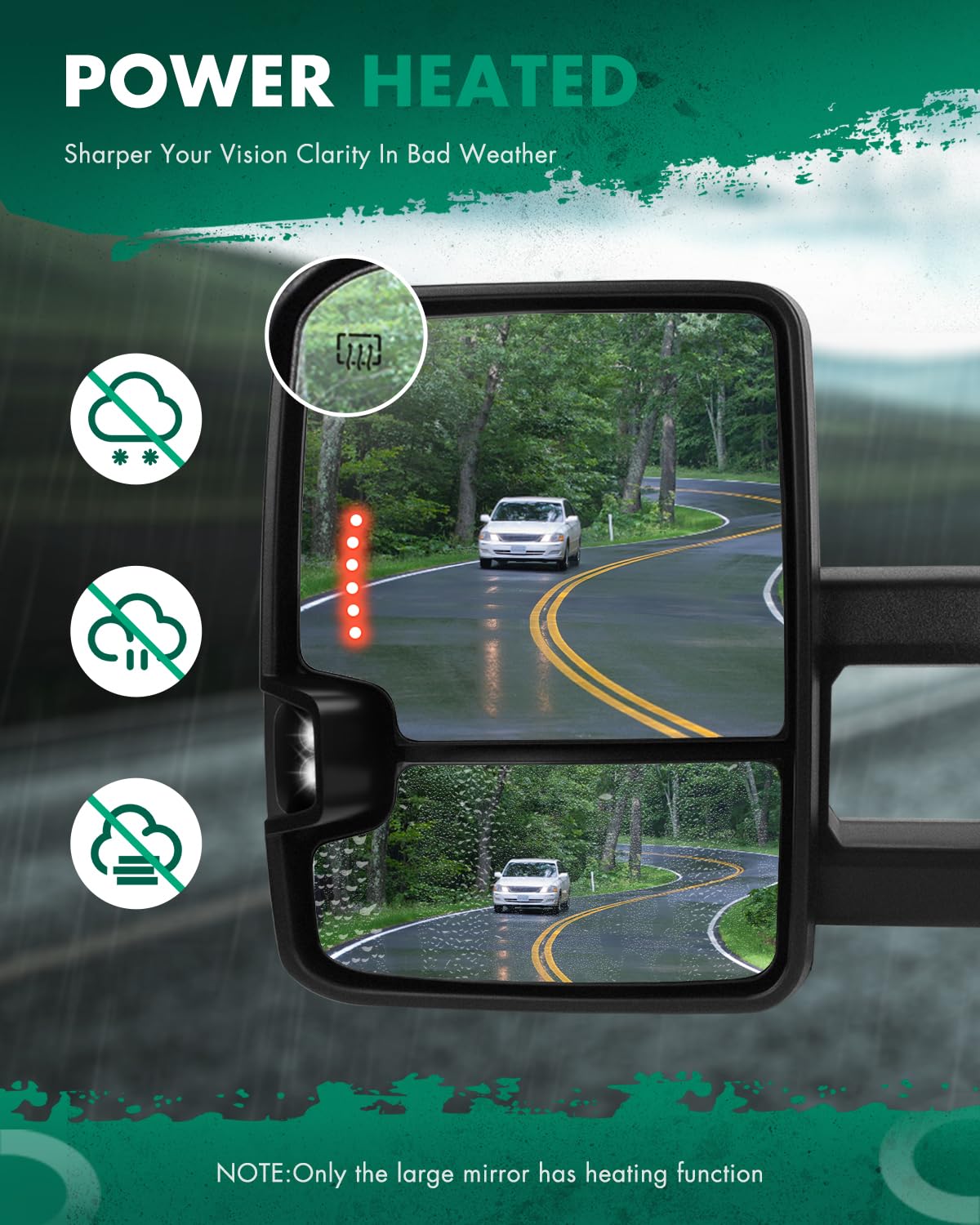 SCITOO Black Towing Mirrors with Dynamic Running Lights & LED Turn Signals - Compatible with 1999-2002 Chevy Silverado/GMC Sierra 1500/2500/3500 - Power Adjustable, Heated & Reverse Lights - Perfect for Towing, Off-Roading & Night Driving