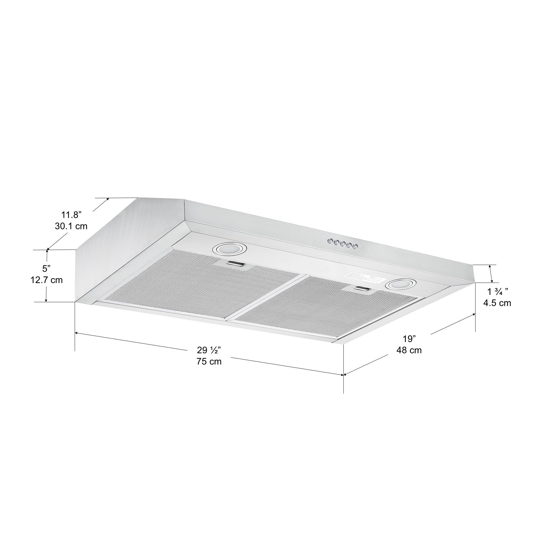 30-Inch Slim Convertible Under Cabinet Range Hood - Stainless Steel Kitchen Vent Hood for Smoke & Odor Removal - Perfect for Small Kitchens & Apartments