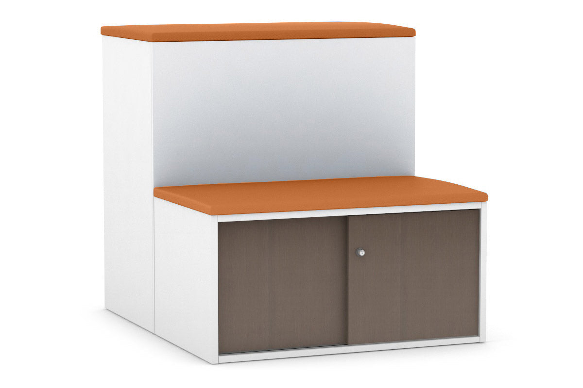 Professional Med Sliding 2-Door Credenza with Seat Cushion - Uniform Activity Module Cabinet with Low Profile Design [Black Handle] - Perfect for Medical Offices, Clinics, and Healthcare Facilities