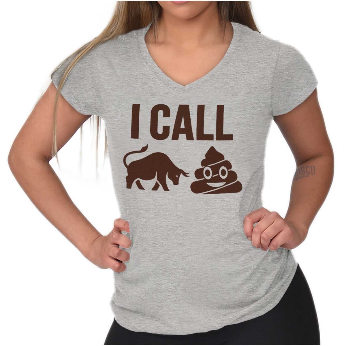 Funny Smiling Poop Icon Women's Petite V-Neck T-Shirt | Humorous Graphic Tee for Casual Wear & Gifts