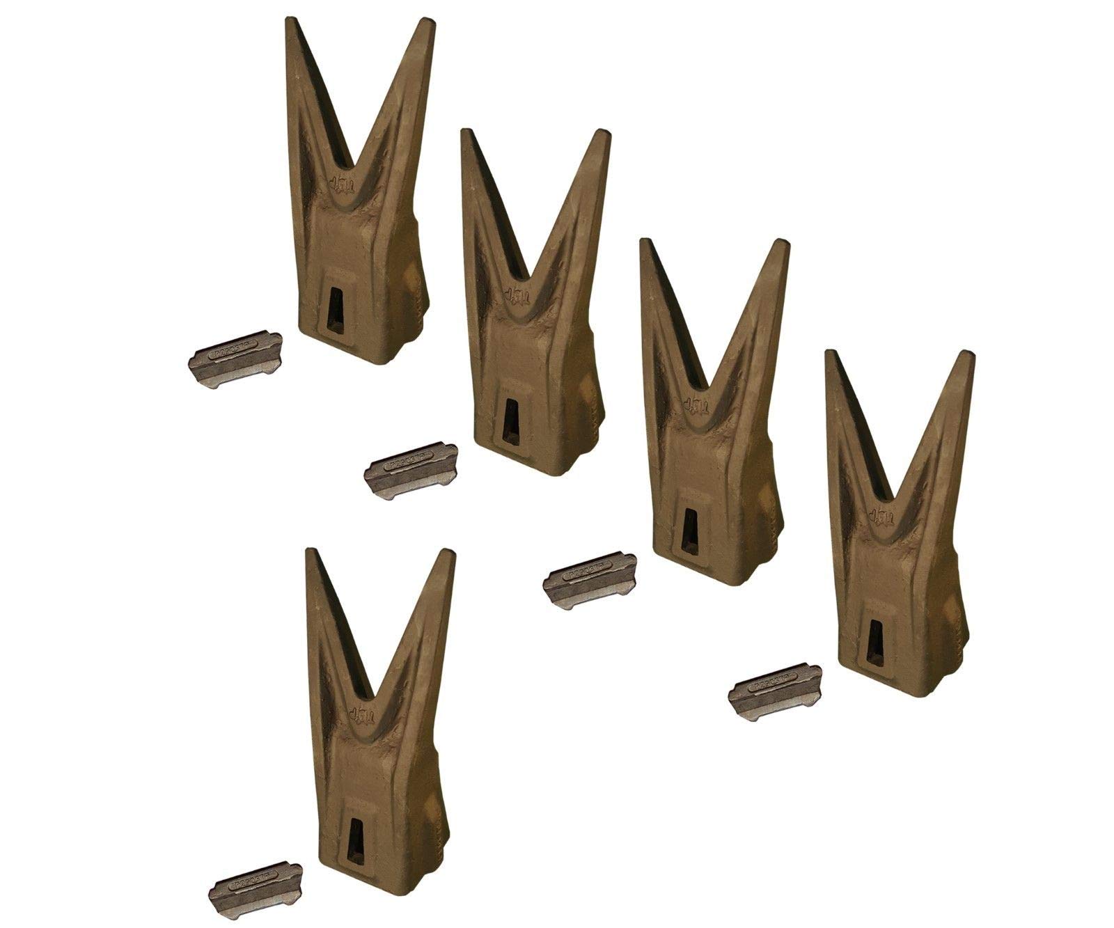 5 Hensley Style Parabolic Twin Tiger Rock Teeth with Flex Pins - 290 Series X290WT for Excavator Bucket and Heavy-Duty Digging Applications