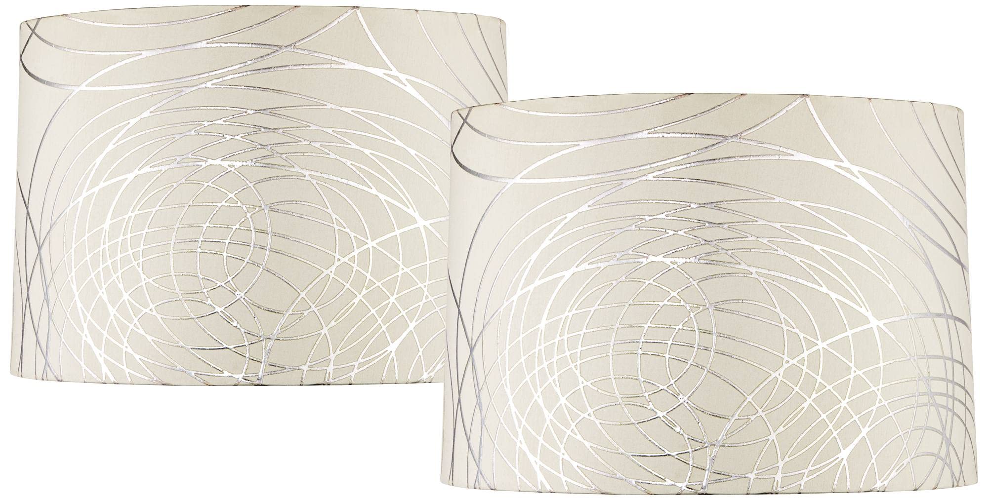 Set of 2 Round Hardback Tapered Drum Lamp Shades - Off-White with Silver Circles, 15