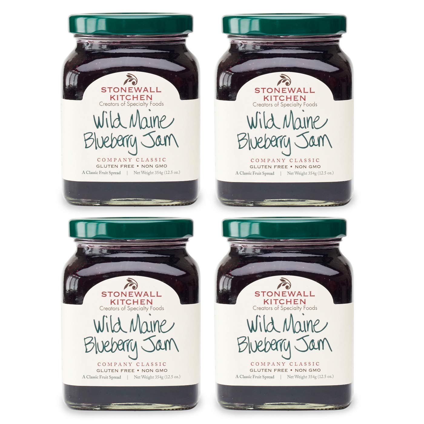 Stonewall Kitchen Wild Maine Blueberry Jam 4-Pack - All Natural Fruit Spread for Toast, Pancakes & Desserts - Perfect Breakfast & Baking Gift Set