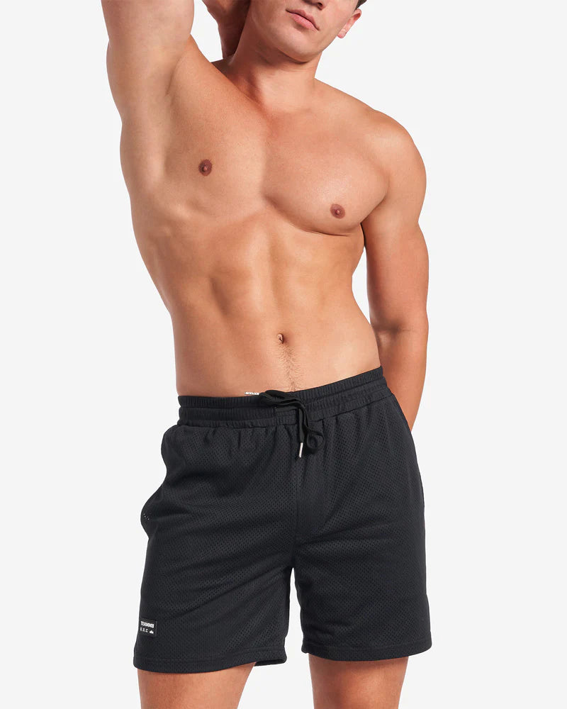 Teamm8 S.S.C 6 Mesh Shorts for Men - Black Athletic Running Gym Workout Shorts - Perfect for Sports, Training & Casual Wear
